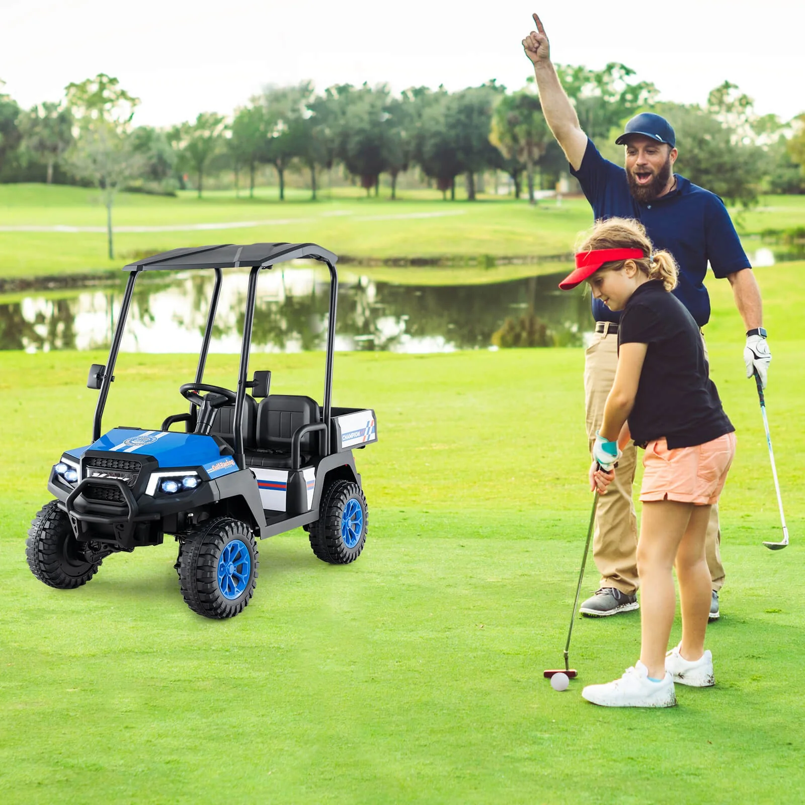 24V 7AH Kids 4WD 2-Seater Ride-On Golf Cart with Storage and Remote Control Navy - Image 8