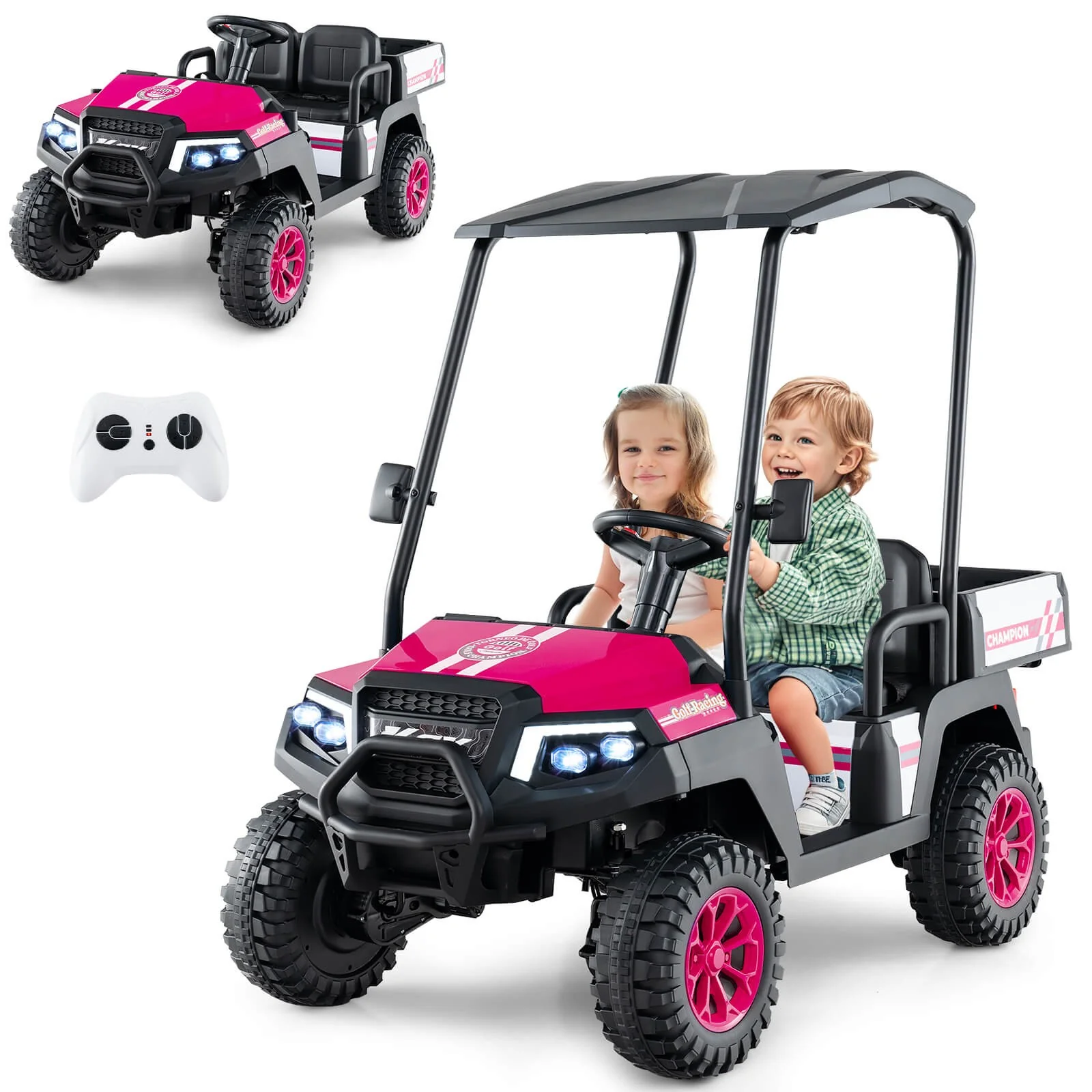 24V 7AH Kids 2-Seater 4WD Ride-On Golf Cart with Storage and Remote Control Pink - Image 11