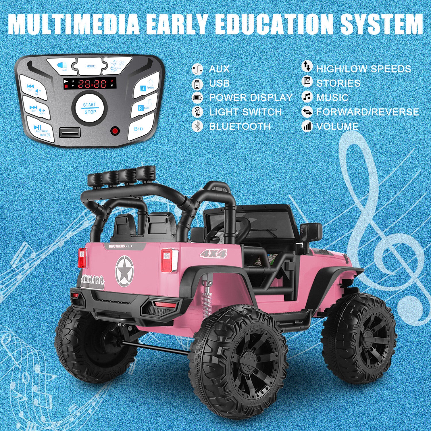 24V 9AH 2-Seater Kids Ride-On Truck Car with Remote Control, 3-Speed, Dual 200W Motors - Image 18