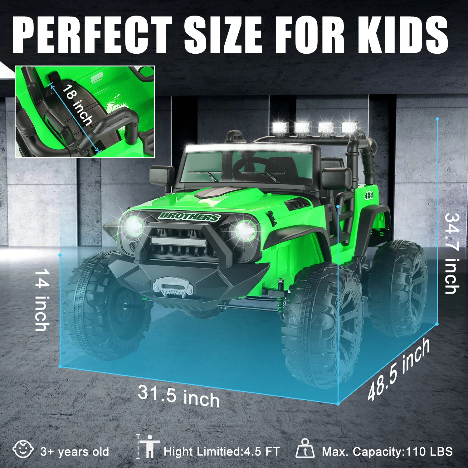 24V 9AH 2-Seater Kids Ride-On Truck Car with Remote Control, 3-Speed, Dual 200W Motors - Image 33