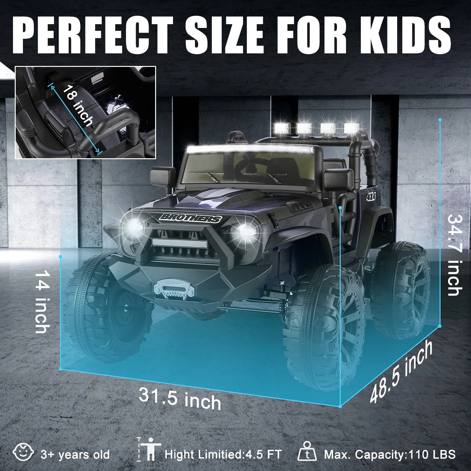 24V 9AH 2-Seater Kids Ride-On Truck Car with Remote Control, 3-Speed, Dual 200W Motors - Image 42