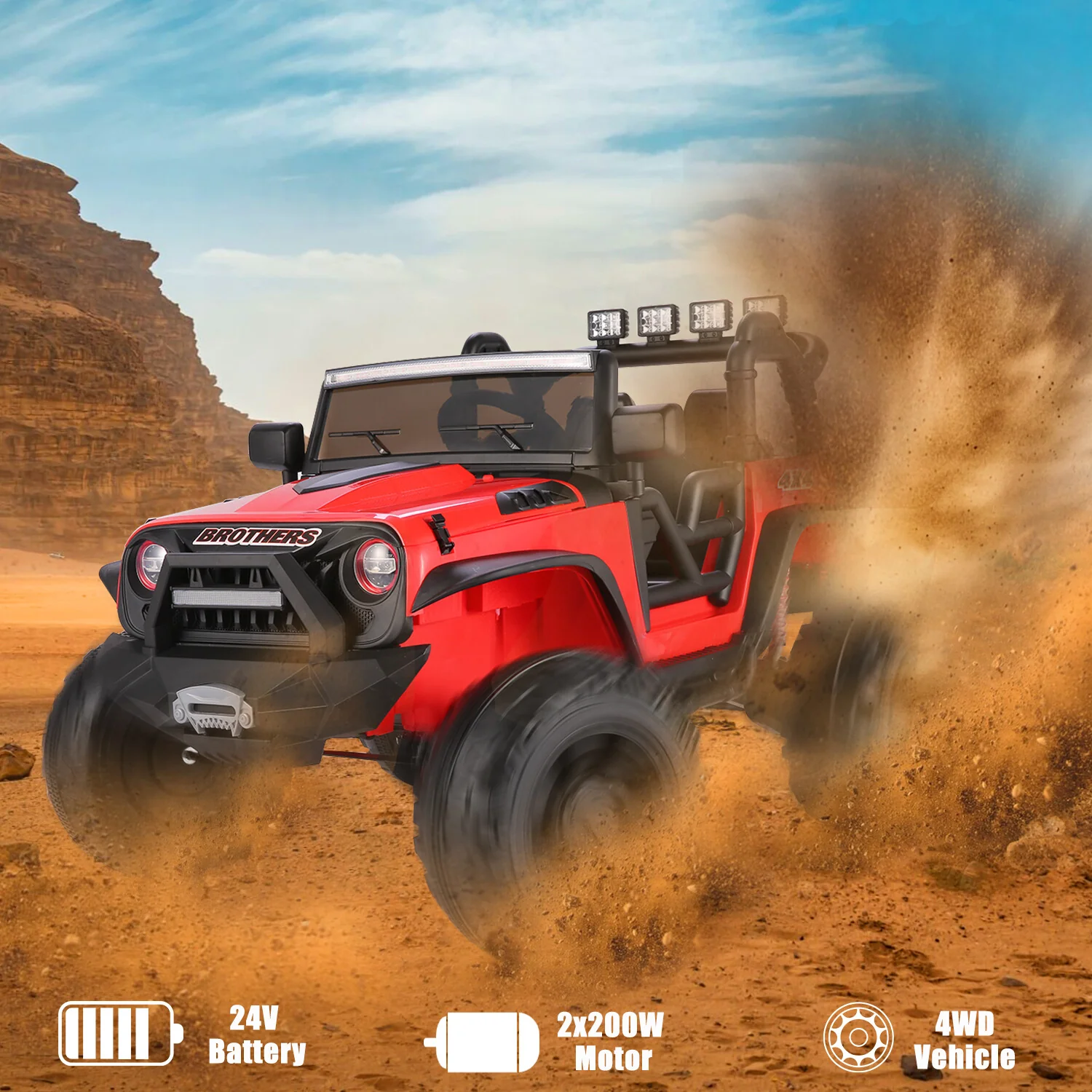 24V 9AH 2-Seater Kids Ride-On Truck Car with Remote Control, 3-Speed, Dual 200W Motors - Image 5