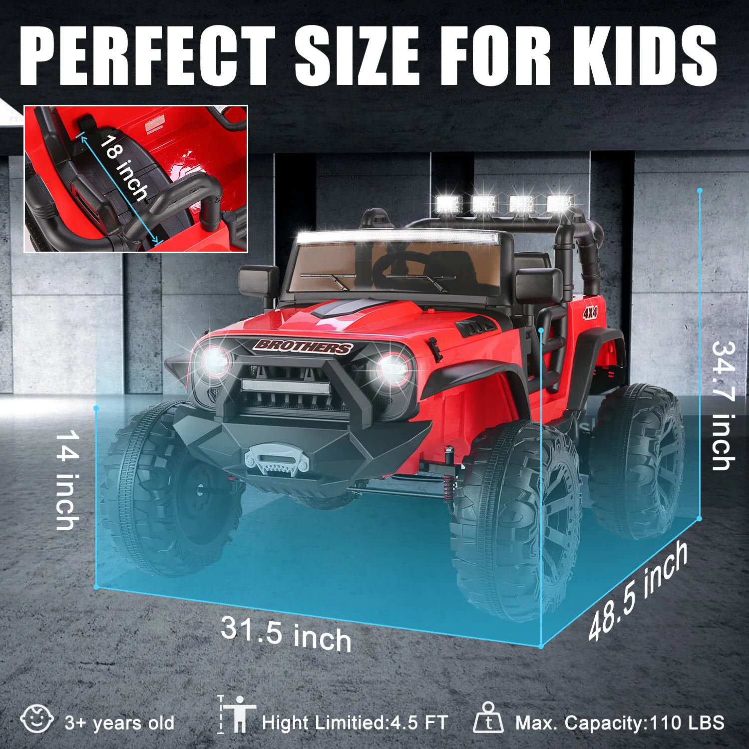 24V 9AH 2-Seater Kids Ride-On Truck Car with Remote Control, 3-Speed, Dual 200W Motors - Image 6