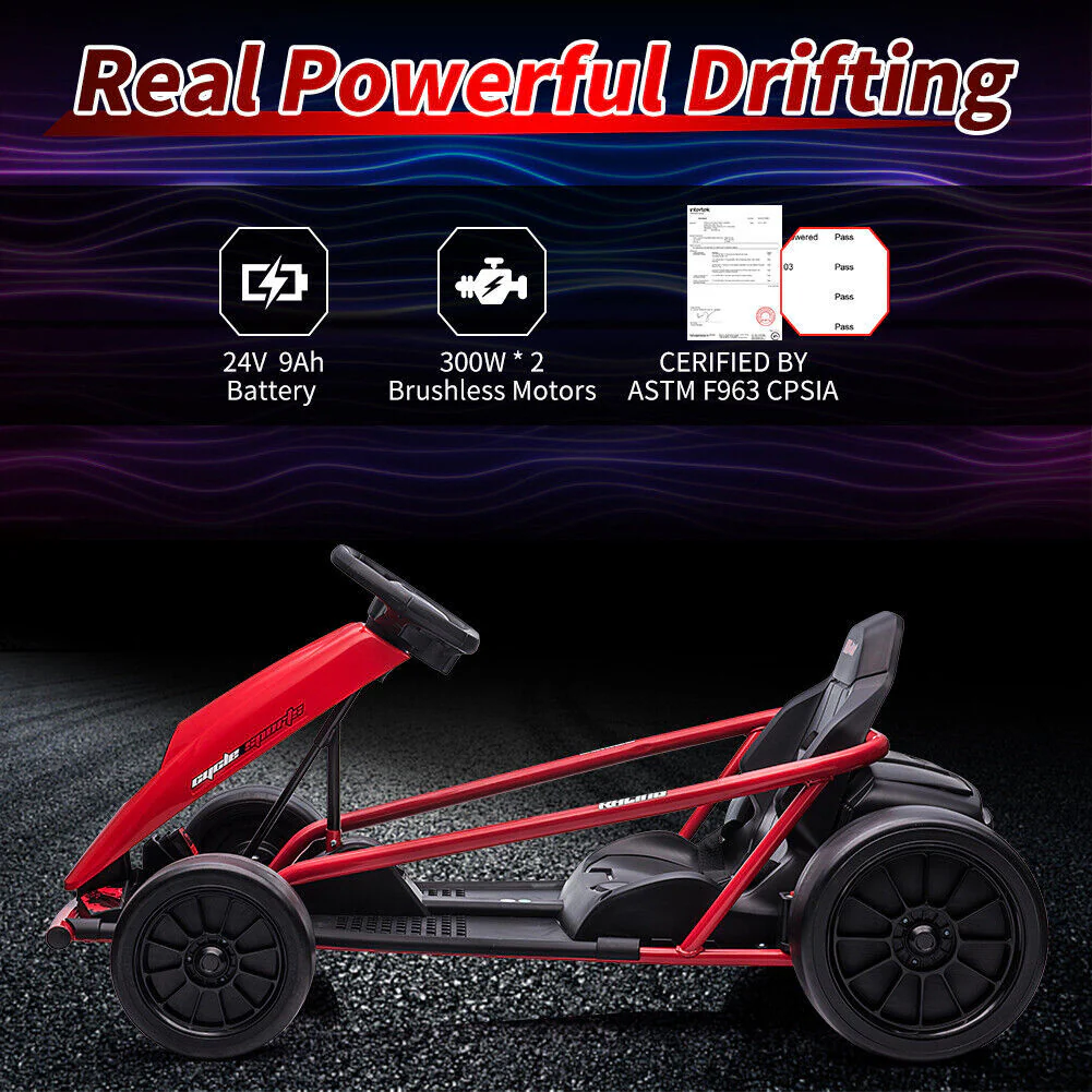 24V 9Ah Ride-On Go Kart for Kids 8-12 Years with 8MPH High Speed and Drifting Features - Image 3