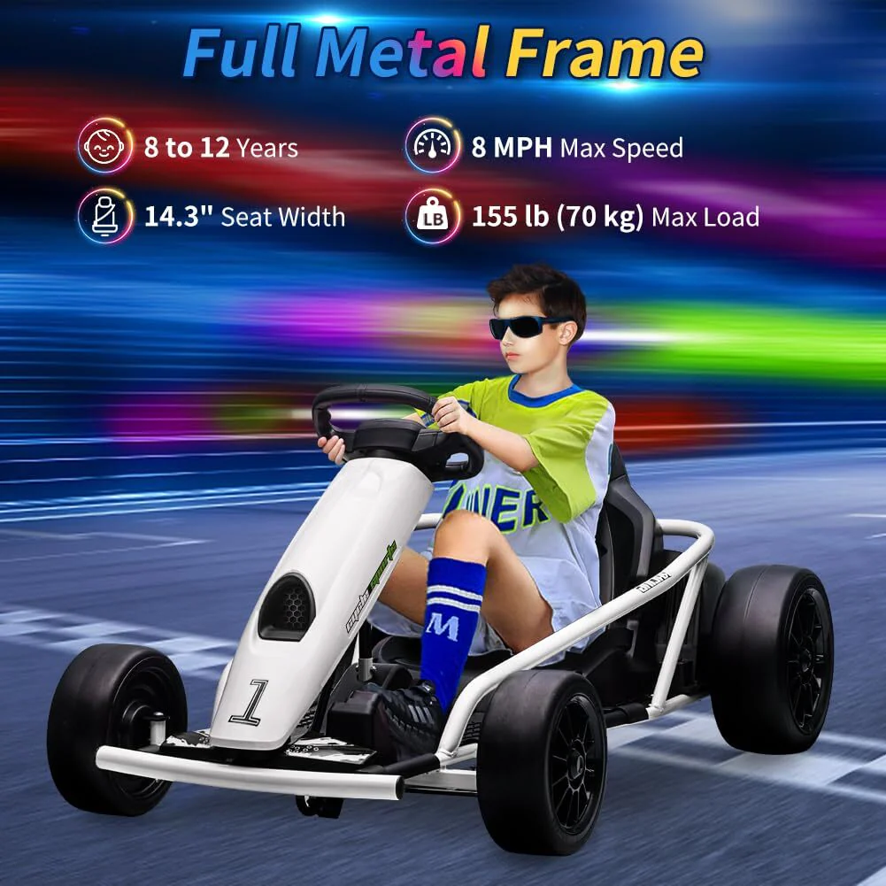 24V Electric Ride-On Go Kart for Kids 8-12 with Dual 300W Motors Racing Toy - Image 2