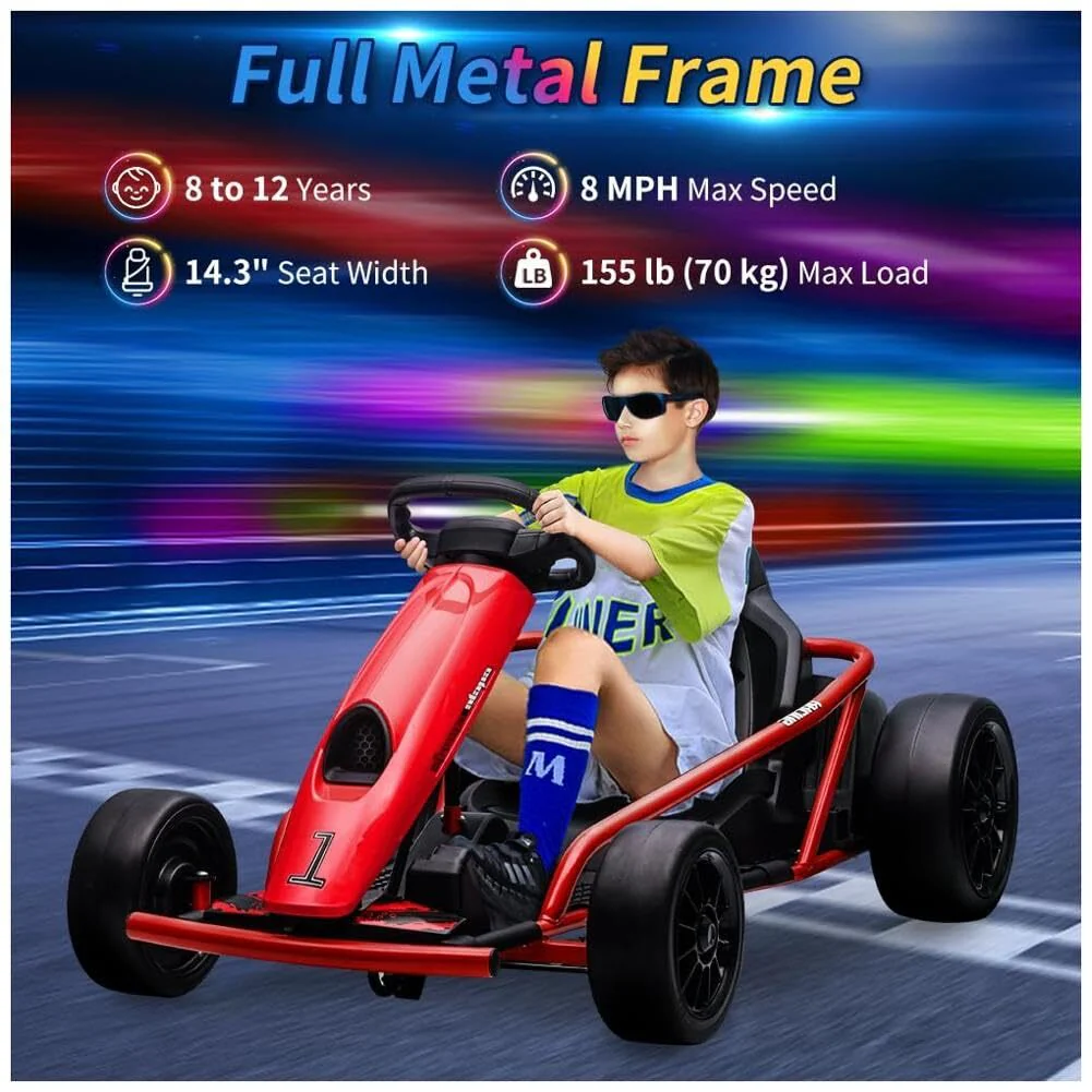 24V Electric Ride-On Go-Kart for Kids with 8MPH High-Speed Drifting Car Toy - Image 2