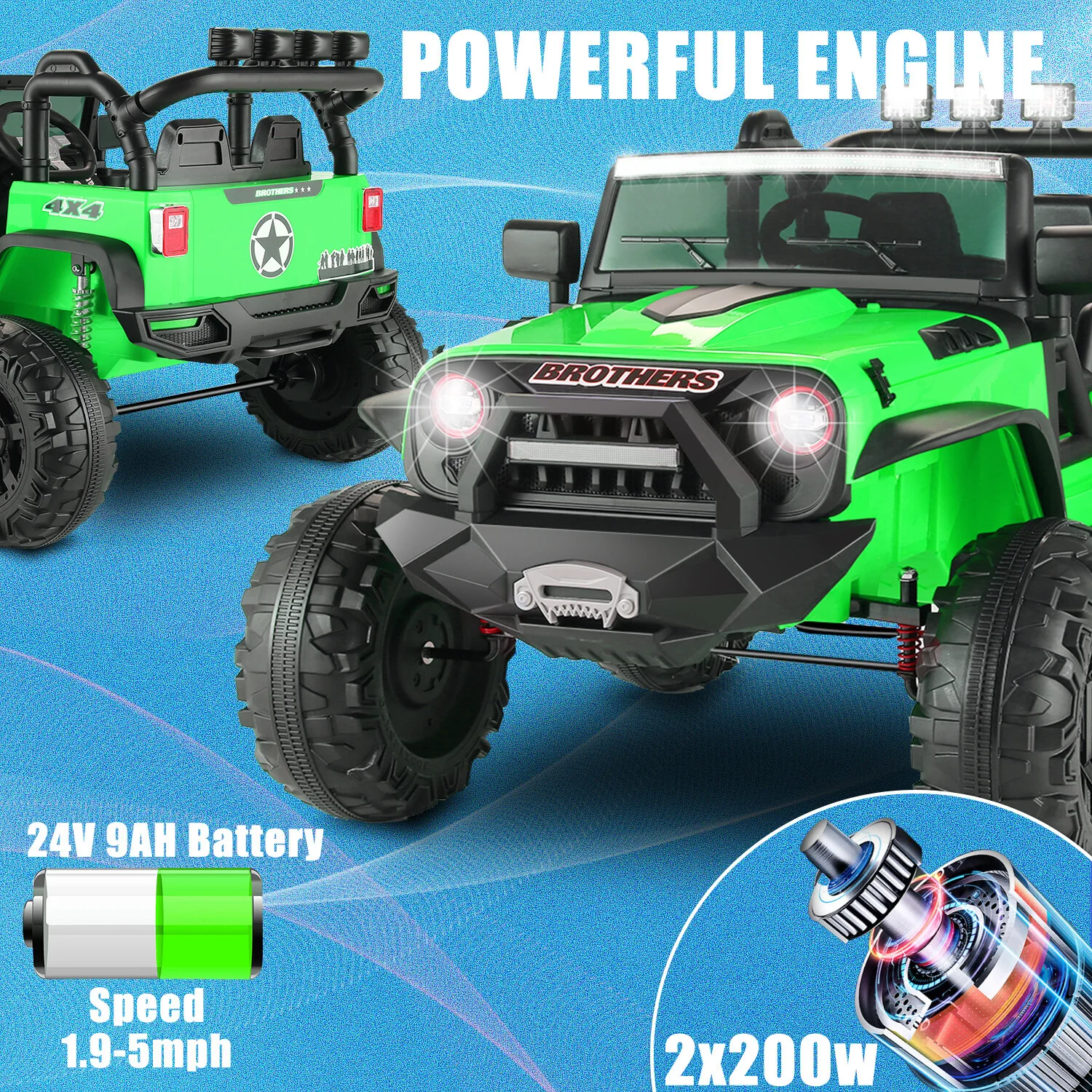 24V 2-Seater Kids Electric Ride-On Truck with 400W Motor Bluetooth and Remote Control - Image 36