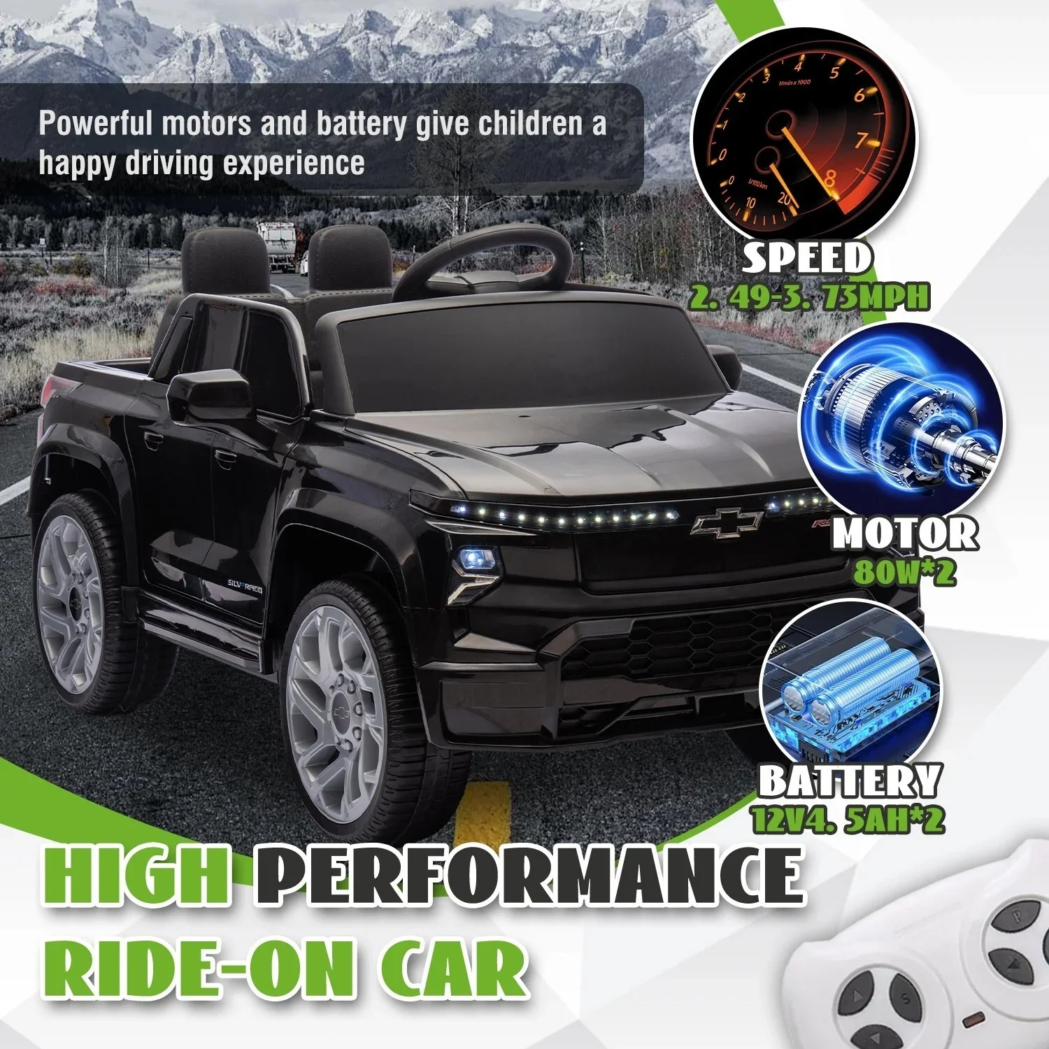 24V Kids Licensed Chevrolet Silverado Ride-On Truck Toy with Remote Control - Image 3