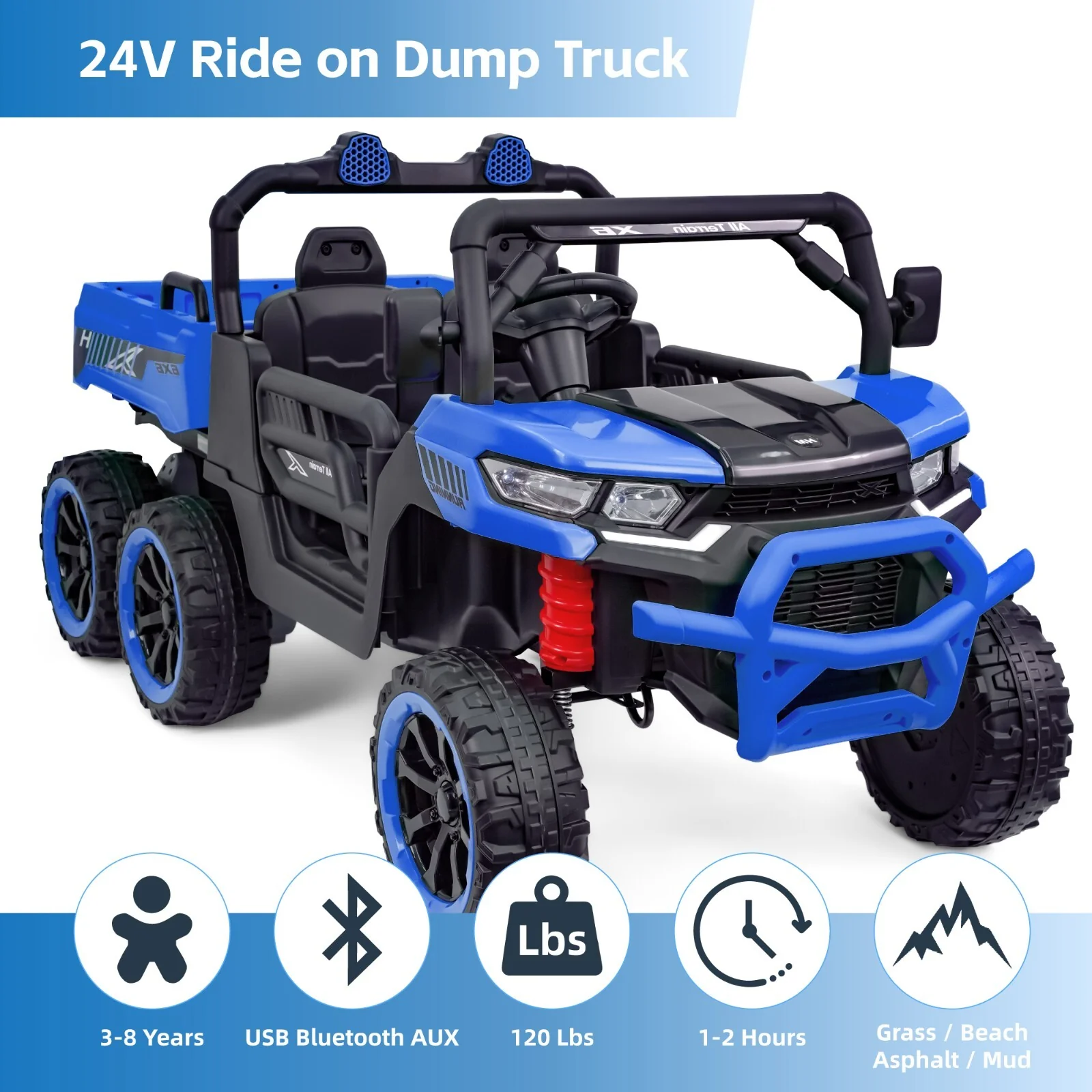 24V Electric 2-Seater Kids Ride-On Dump Truck with Remote Control and 6 Wheels, 6mph - Image 3