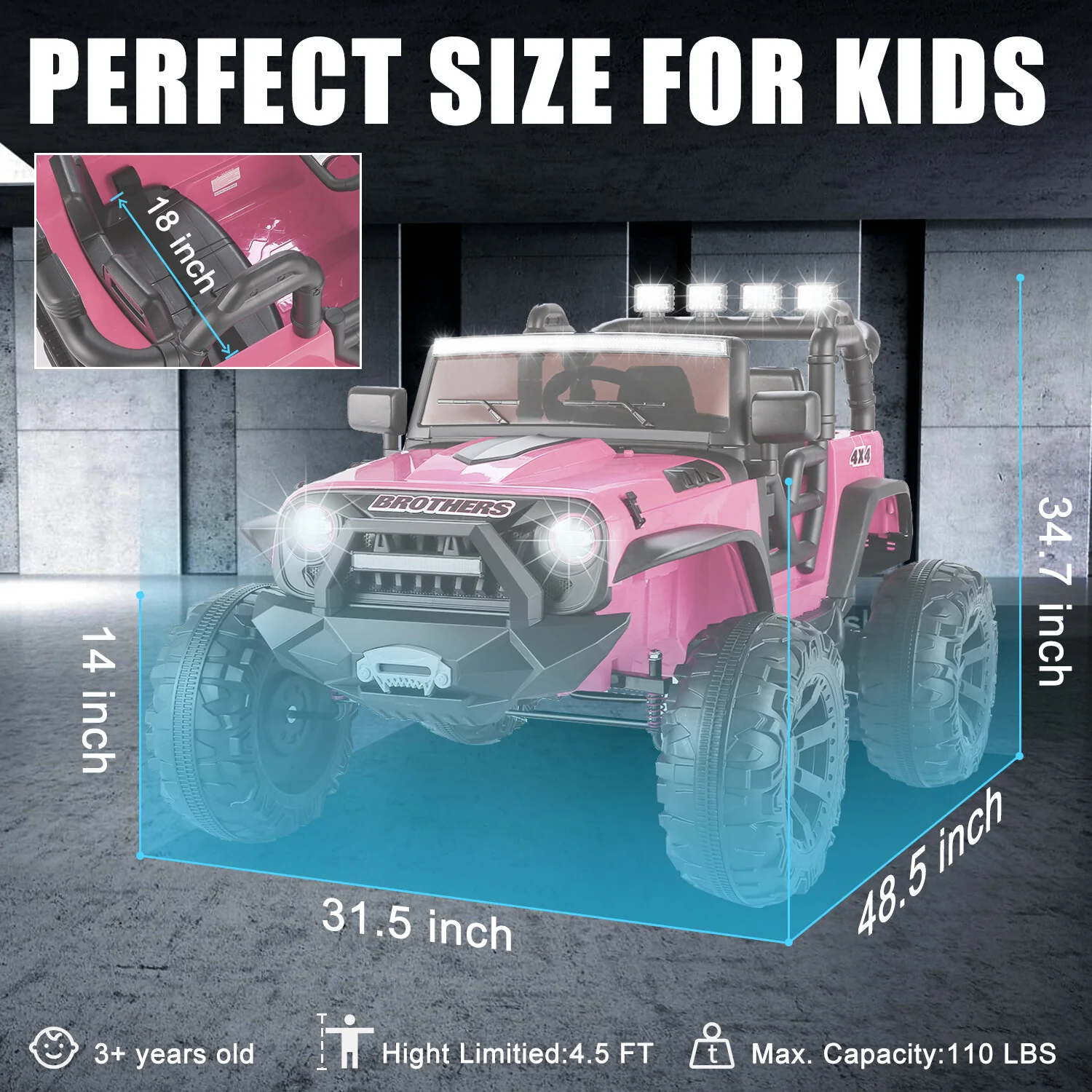 24V Electric Kids Ride-On Jeep Truck Car with 400W Motor, 2 Seats, LED Lights, and Music - Image 17