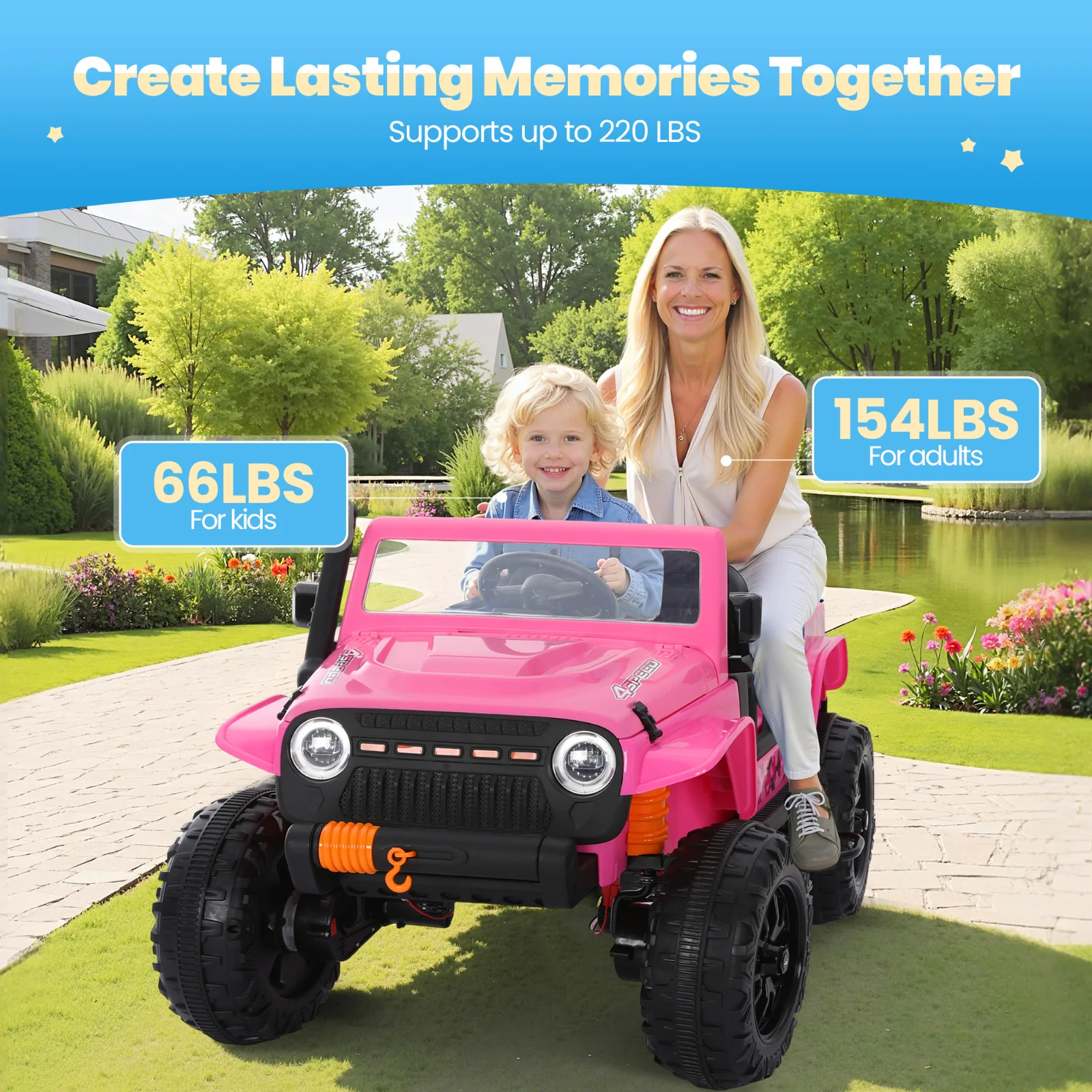 24V Electric Kids Ride-On Truck with Remote Control in Pink and Blue - Image 5