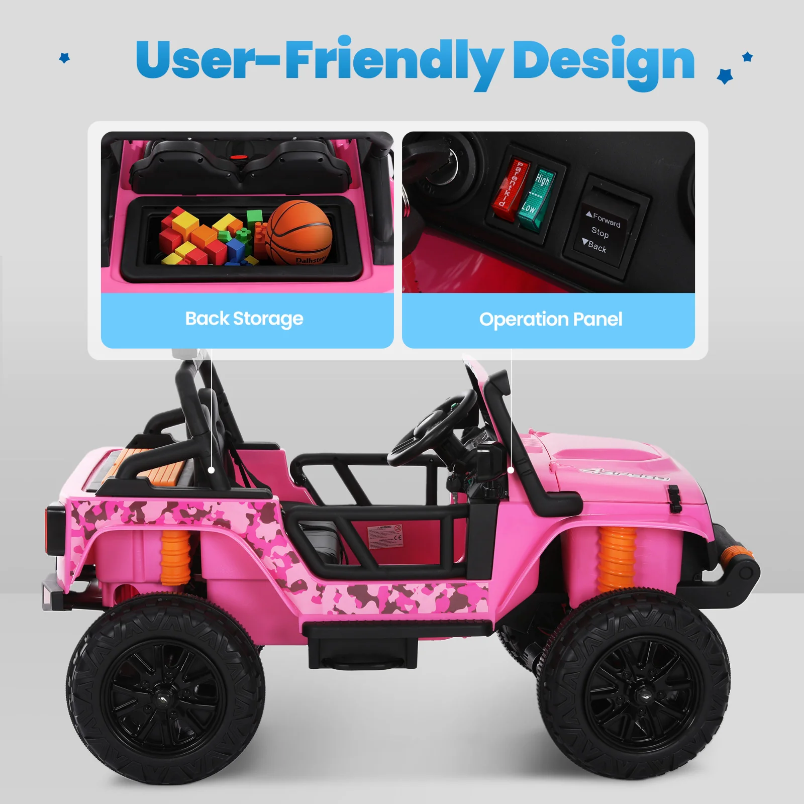 24V Electric Kids Ride-On Truck with Remote Control in Pink and Blue - Image 6