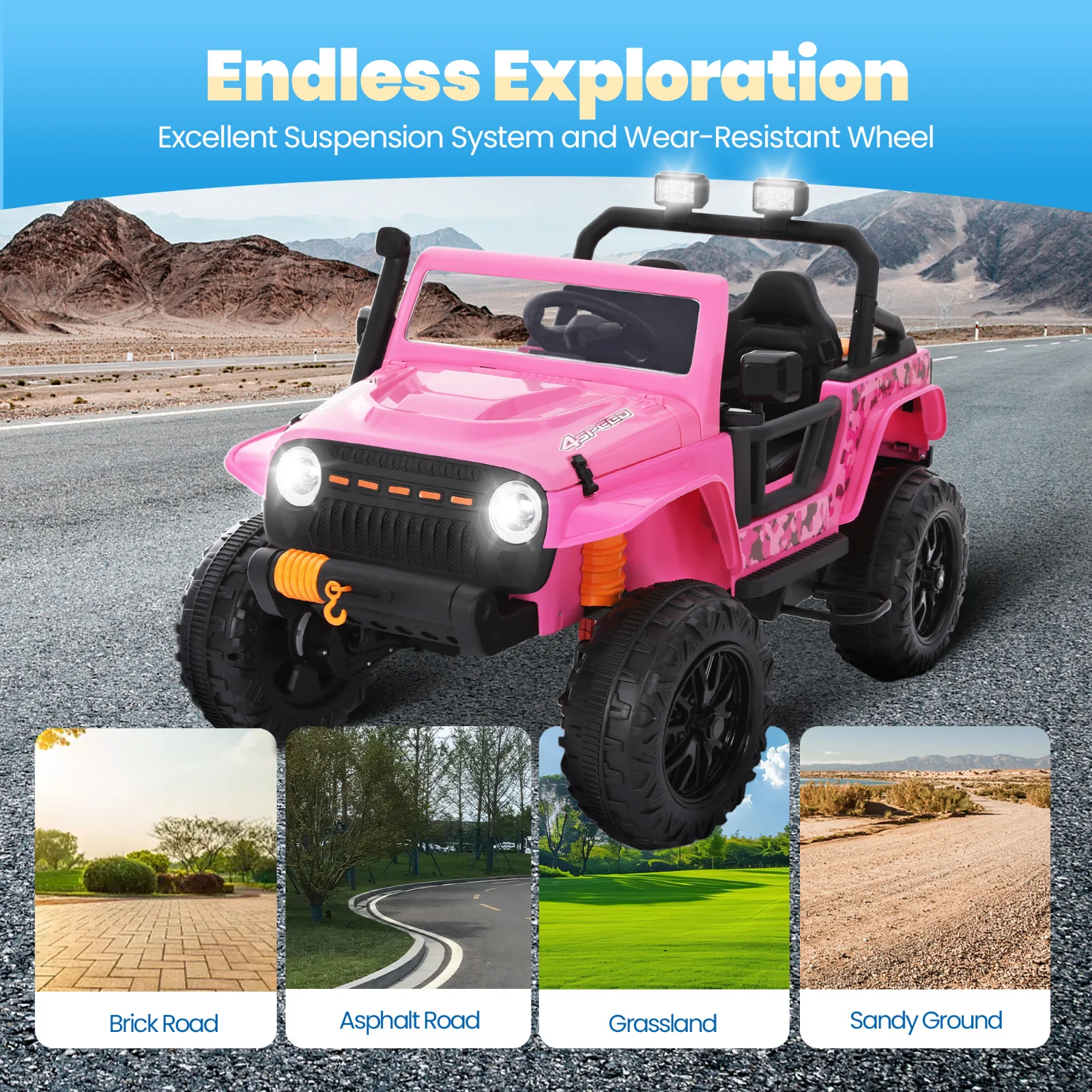 24V Electric Kids Ride-On Truck with Remote Control in Pink and Blue - Image 8