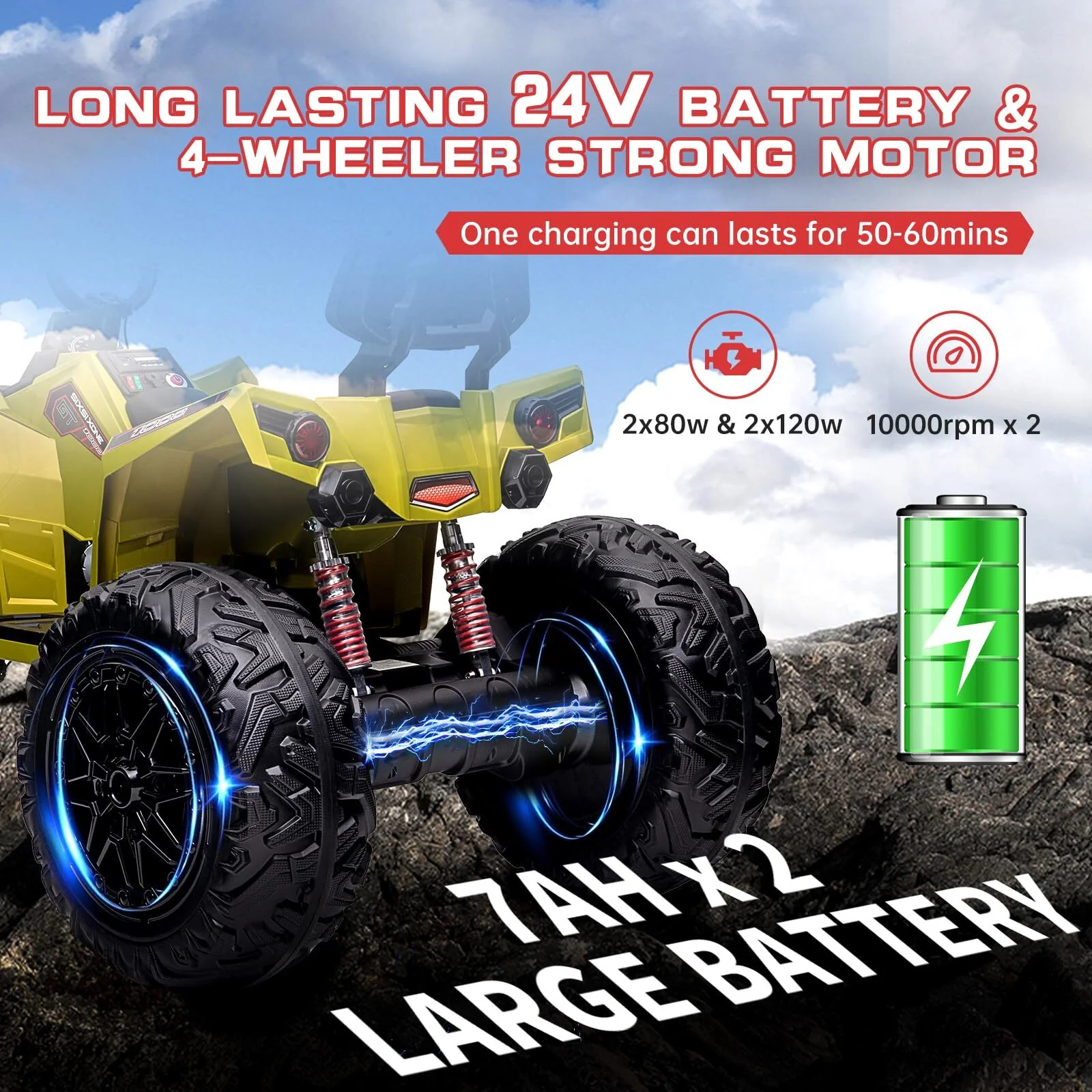 24V Electric Ride-On 4WD Off-Road ATV Quad 4-Wheeler Toy Vehicle - Image 34