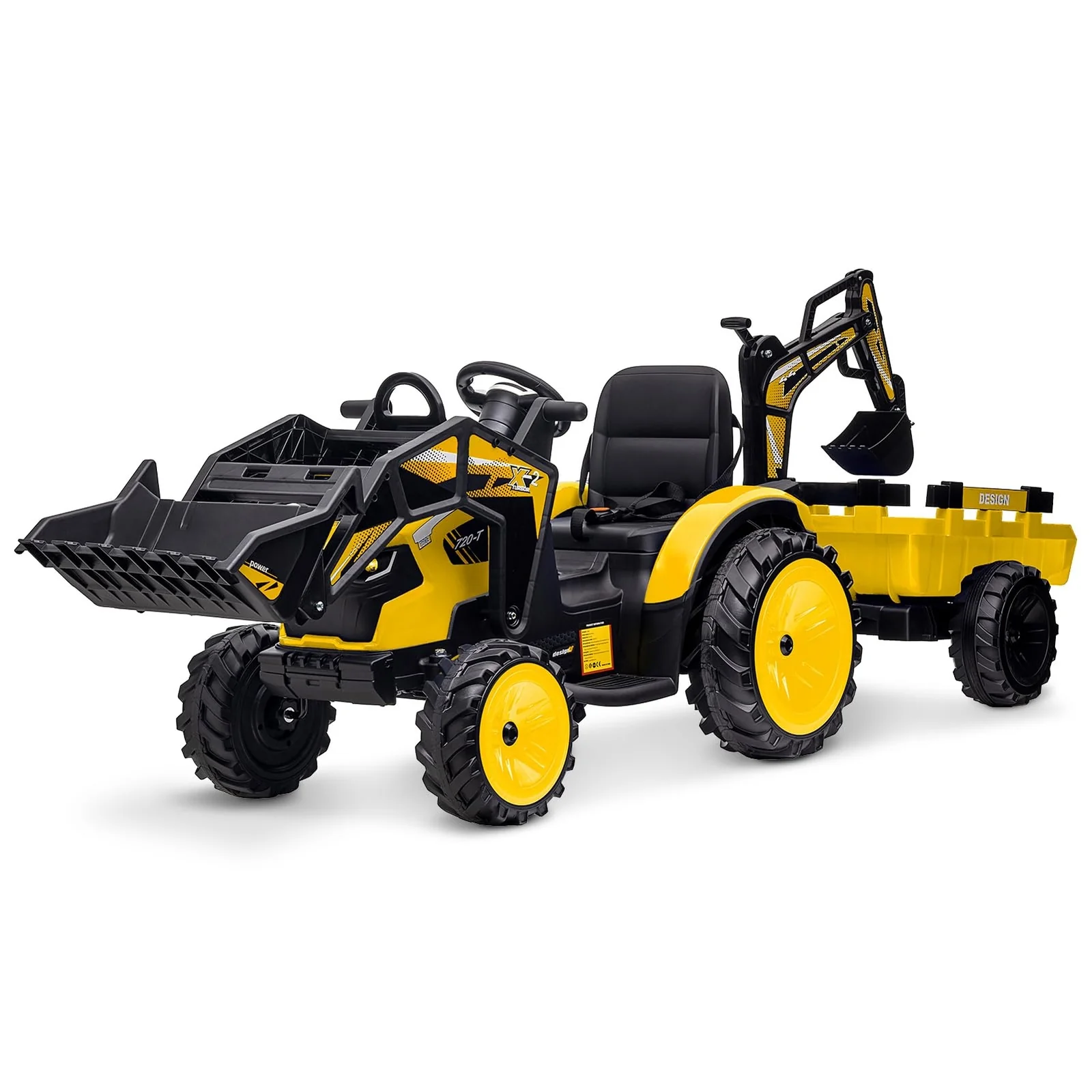 24V Ride-On Electric Excavator and Bulldozer Toy Vehicle with Trailer for Kids - Image 23