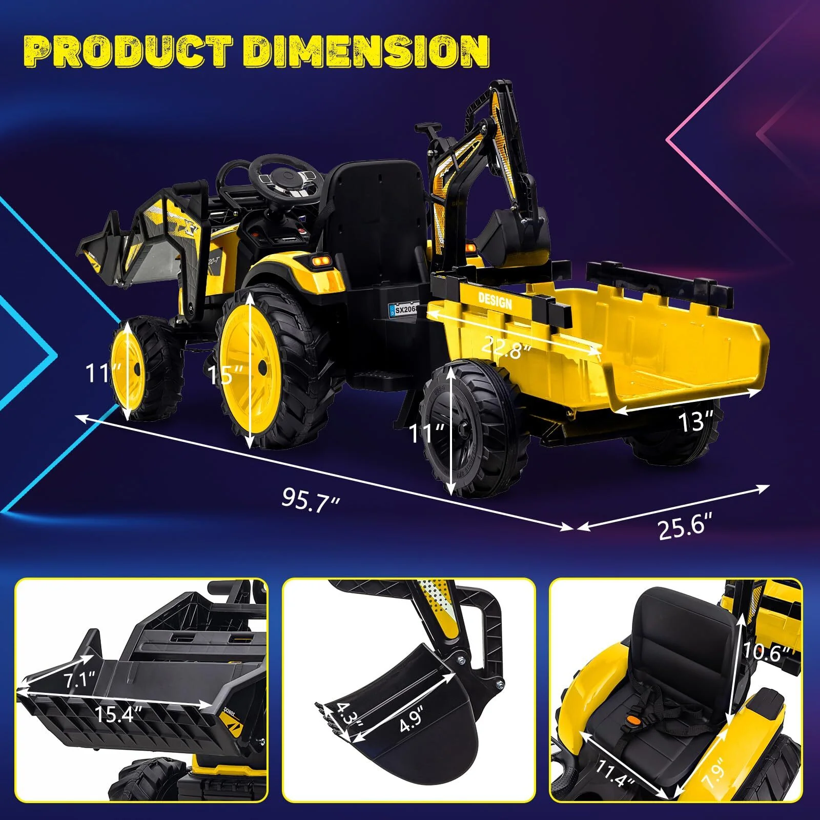24V Ride-On Electric Excavator and Bulldozer Toy Vehicle with Trailer for Kids - Image 24