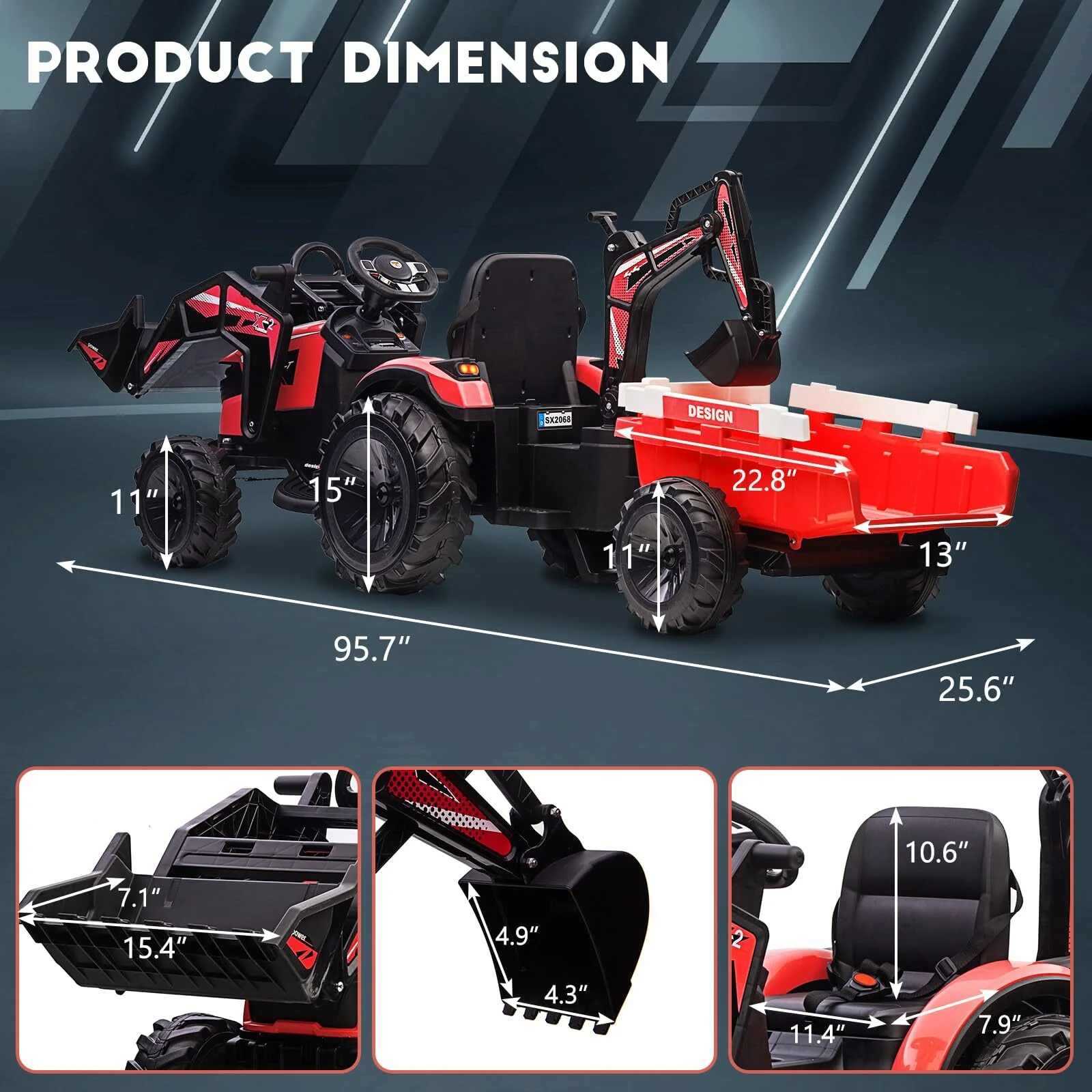 24V Ride-On Electric Excavator and Bulldozer Toy Vehicle with Trailer for Kids - Image 3
