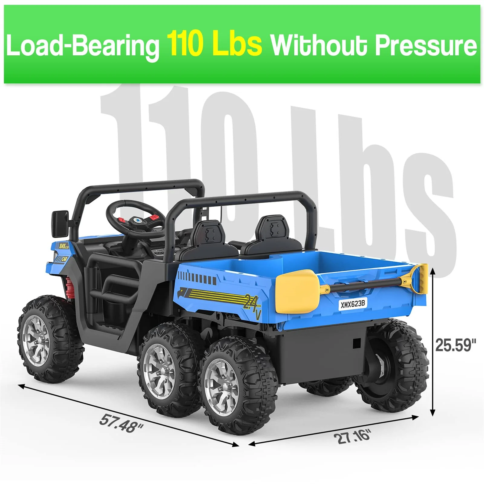24V Ride-On Toy Tractor with Dump Bed, Remote Control, 4WD, 6 Wheels, 2-Seater for Kids - Image 7
