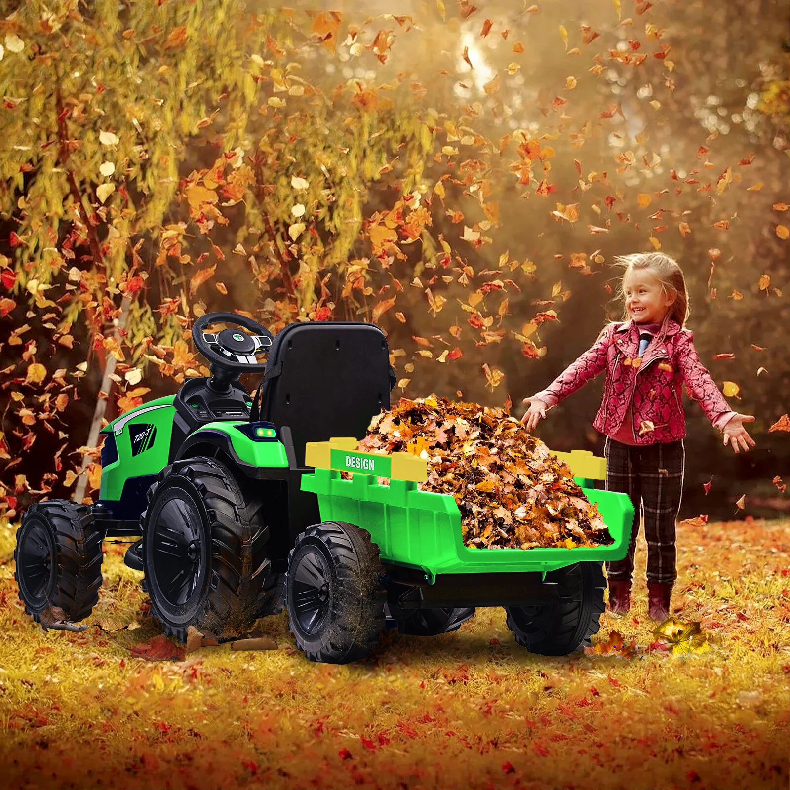 24V Ride On Electric Tractor Excavator with Trailer Toy for Kids - Image 6