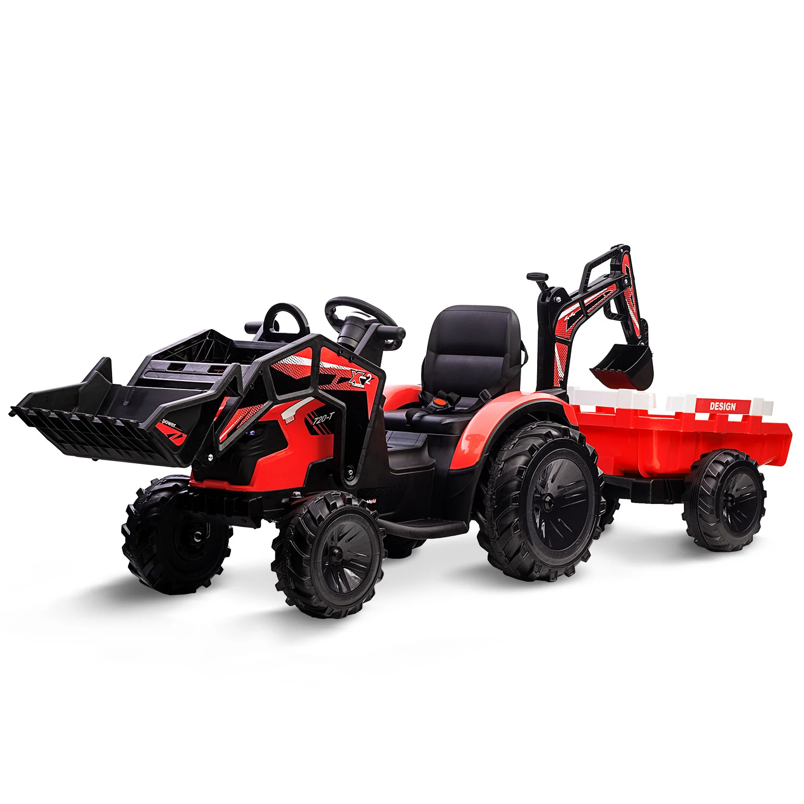 24V Ride On Electric Tractor Excavator with Trailer Toy for Kids - Image 9