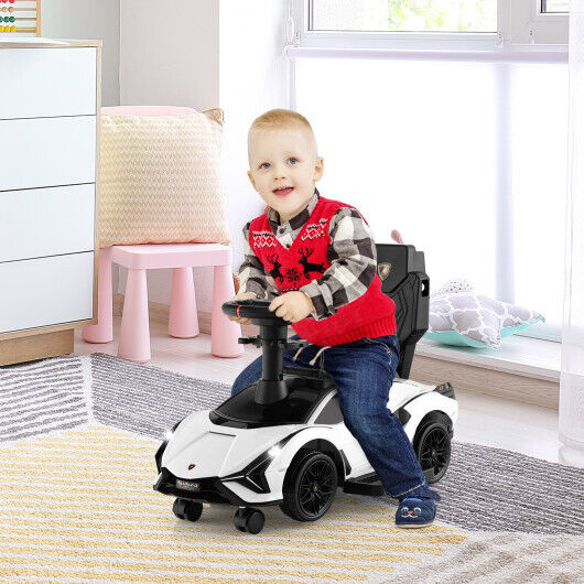 3-in-1 Licensed Lamborghini Ride-On Toy Stroller in White - Image 2