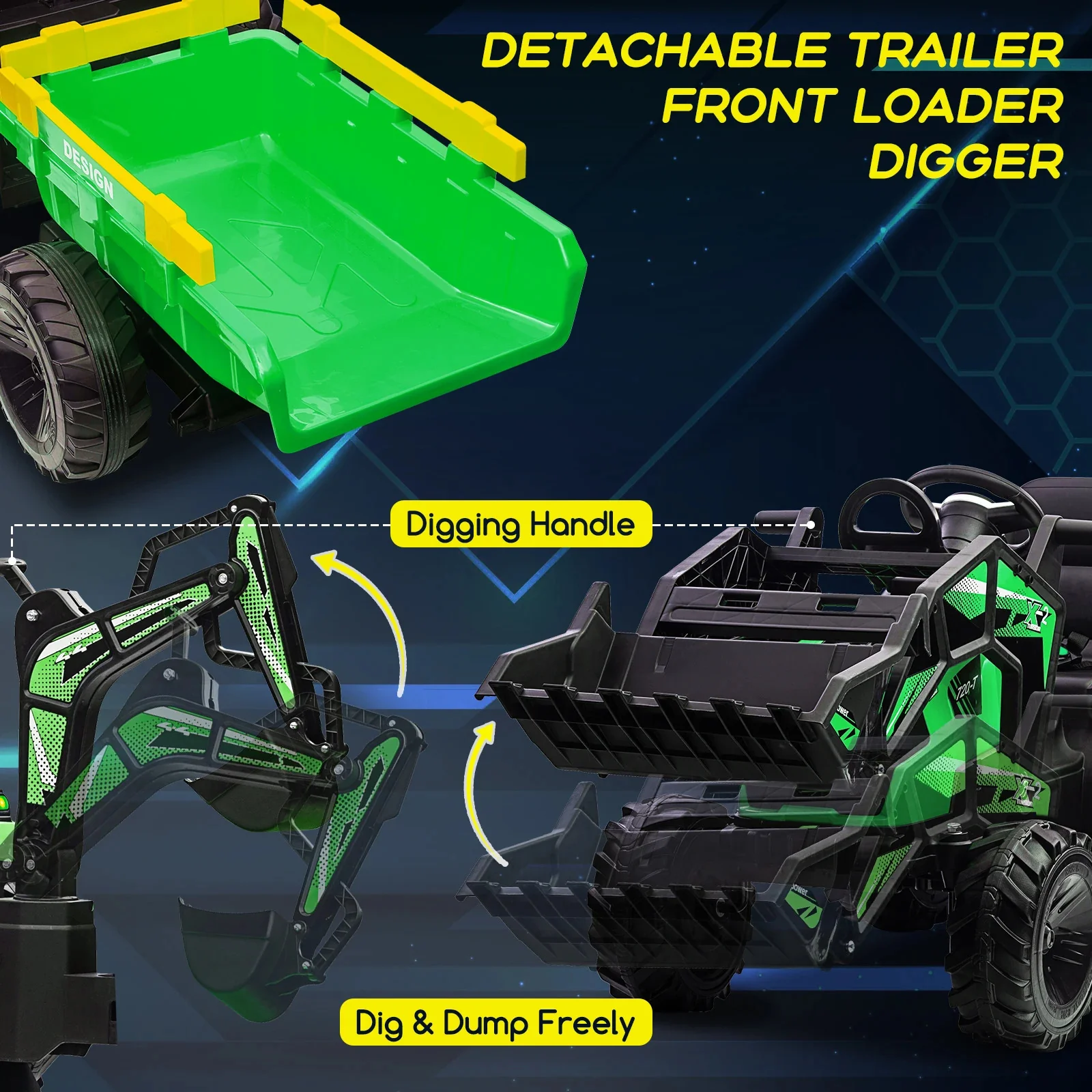 3-in-1 Ride-On 24V Electric Tractor, Excavator & Bulldozer with Trailer for Kids - Image 7