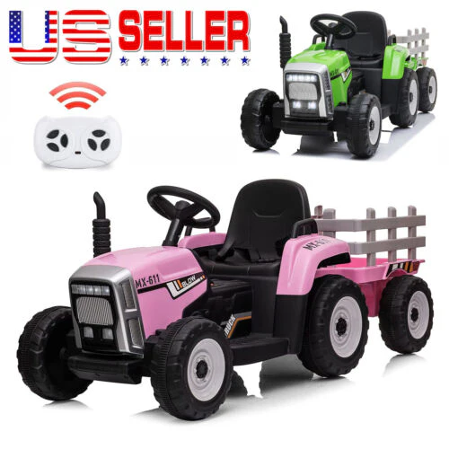 3-Speed Electric Ride On Tractor Toy with Trailer for Kids - Remote Controlled - Image 2