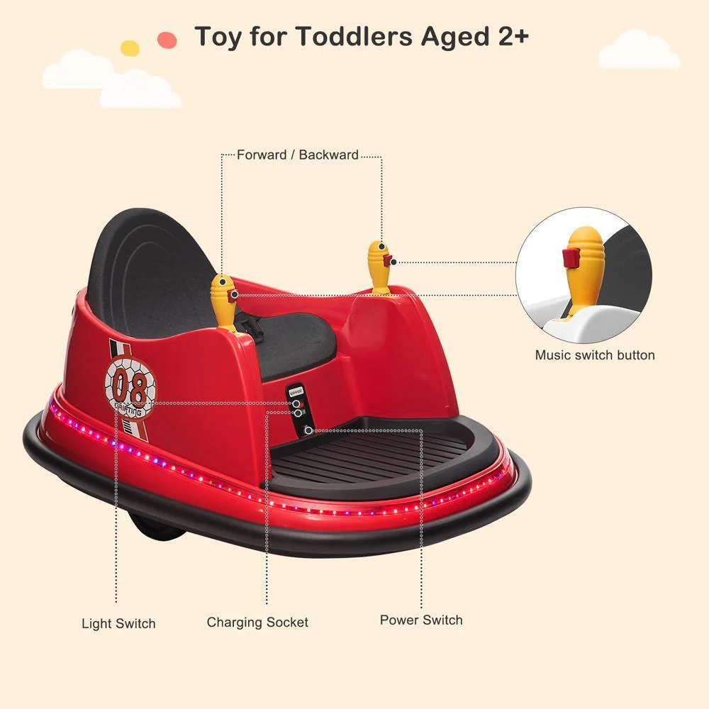 360° Remote Control Bumper Car for Kids - Red - Image 6