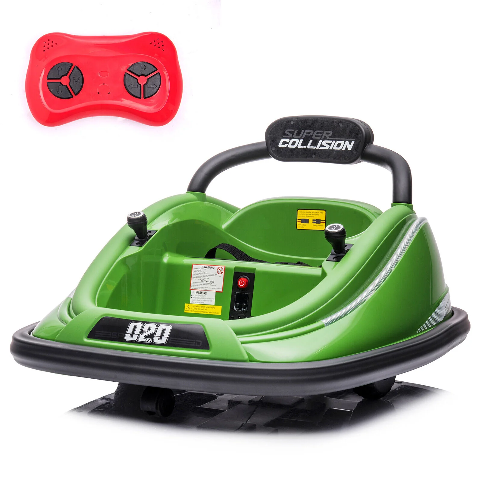 360° Rotating Kids Bumper Car with Remote Control and LED Lights - 12V Twin Motor Ride On Toy