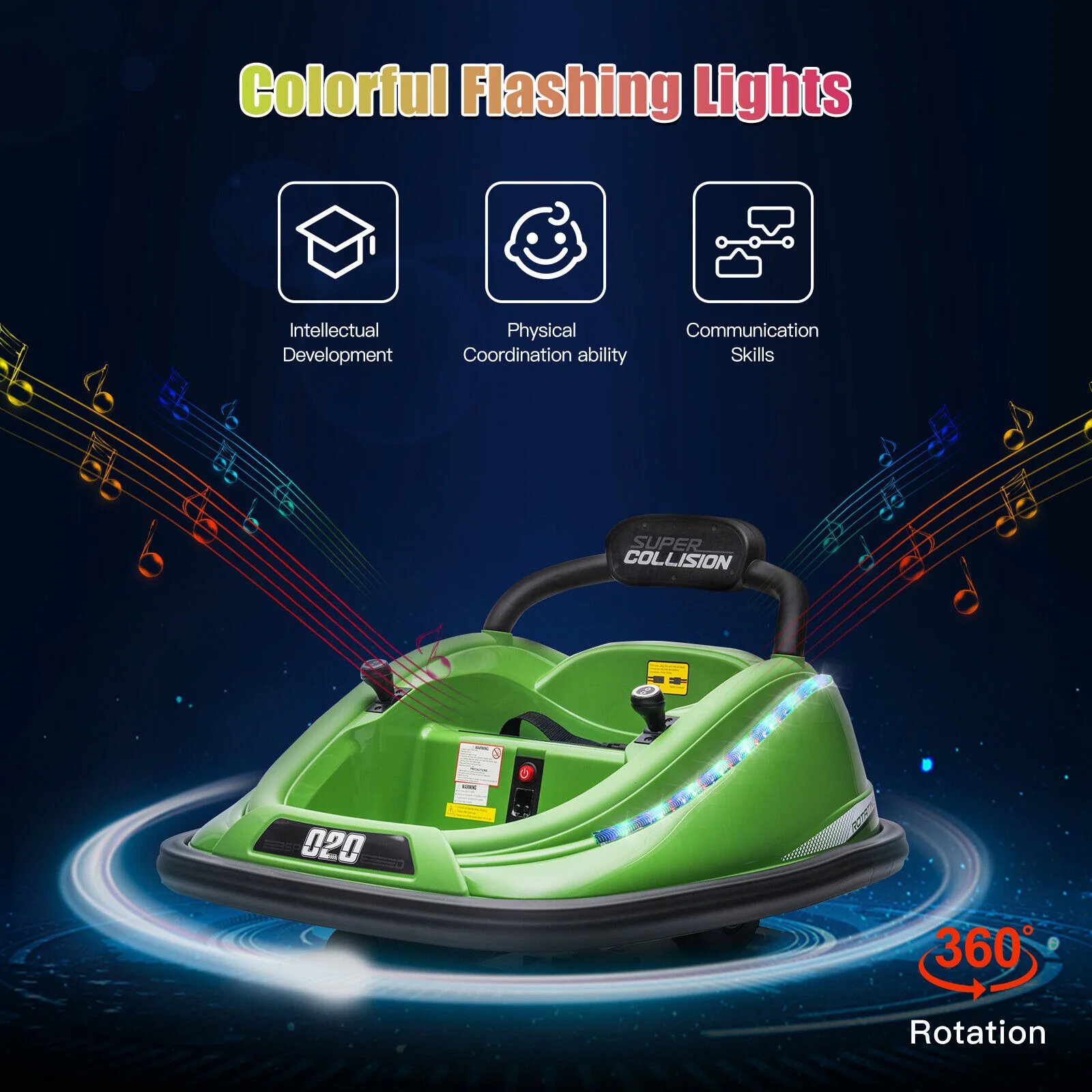 360° Rotating Kids Bumper Car with Remote Control and LED Lights - 12V Twin Motor Ride On Toy - Image 13