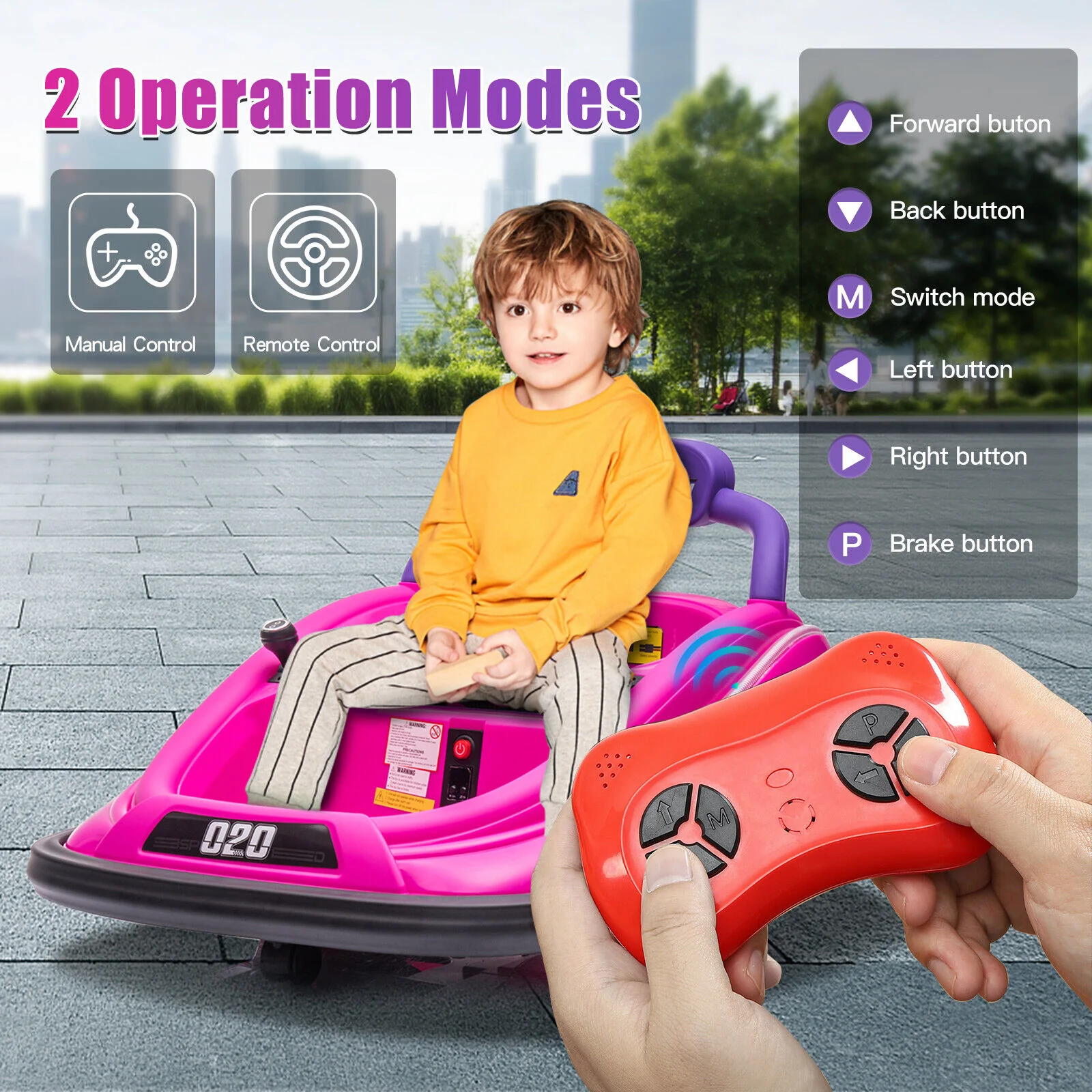 360° Rotating Kids Bumper Car with Remote Control and LED Lights - 12V Twin Motor Ride On Toy - Image 16