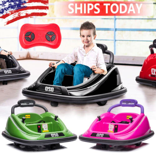 360° Rotating Kids Bumper Car with Remote Control and LED Lights - 12V Twin Motor Ride On Toy - Image 2
