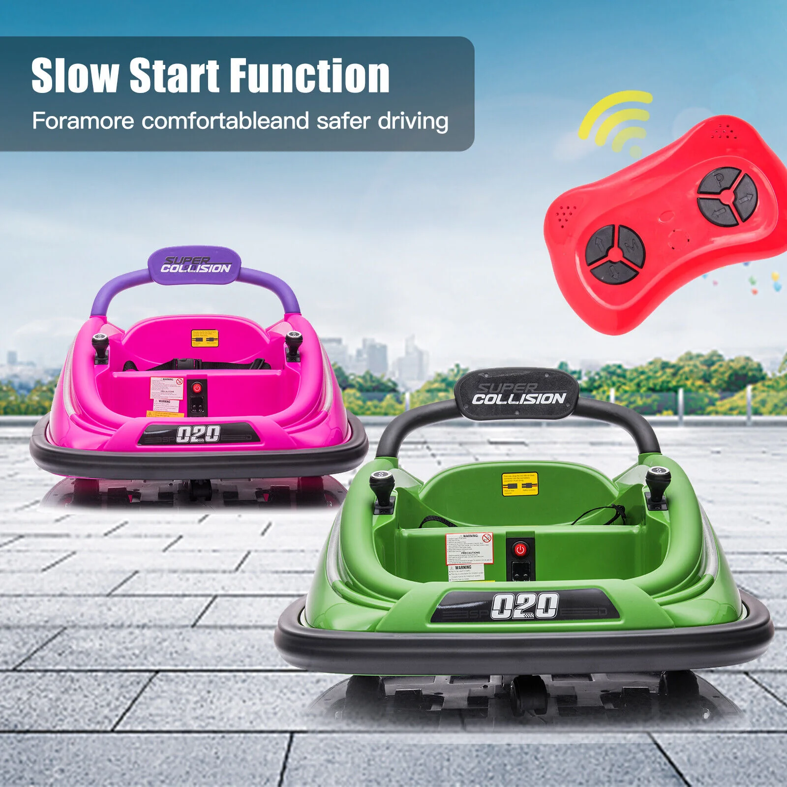 360° Rotating Kids Bumper Car with Remote Control and LED Lights - 12V Twin Motor Ride On Toy - Image 3