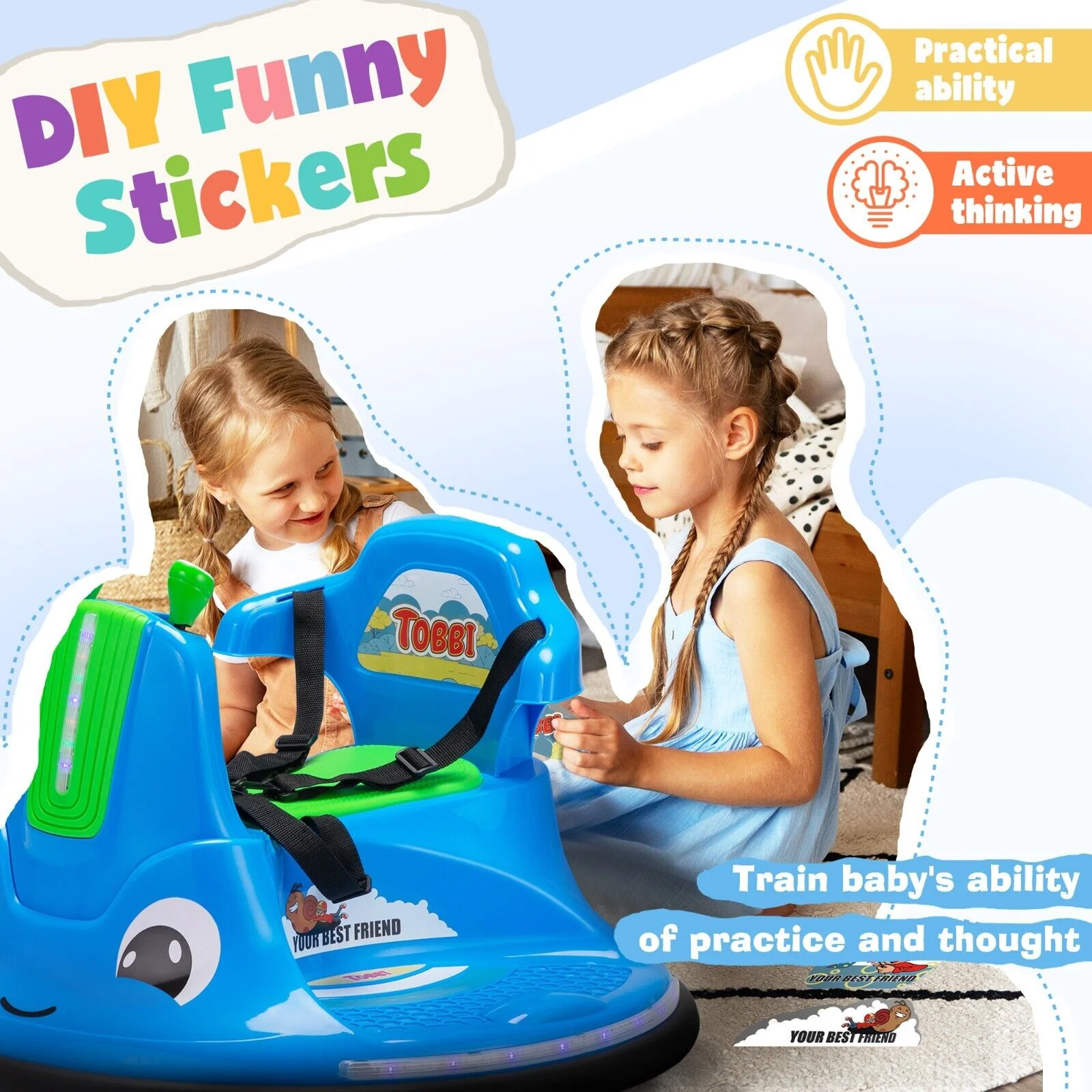 360° Spinning Bumper Car with Dual Motors, LED Lights & Remote Control - TOBBI - Image 13