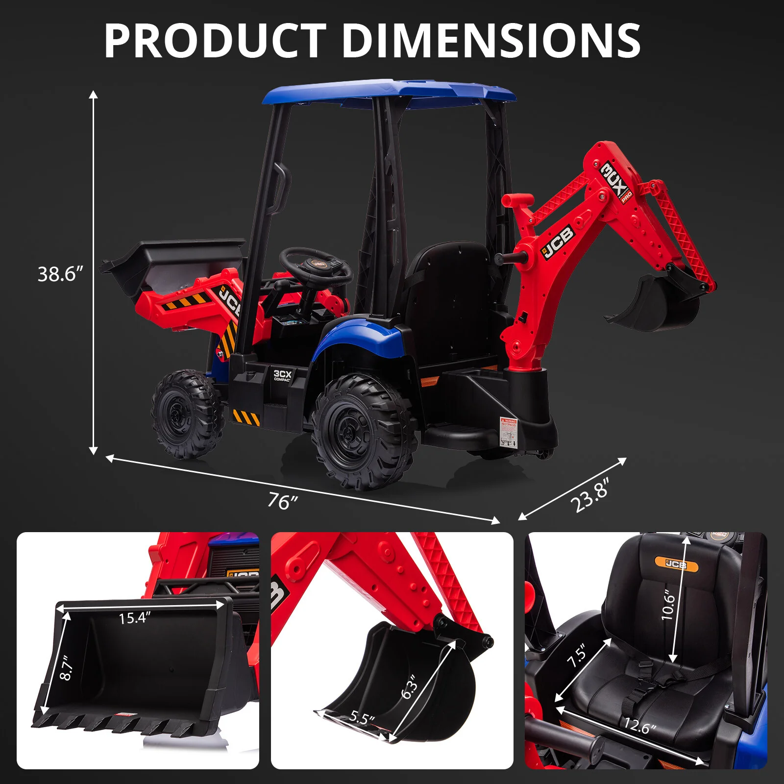 12V Kids Electric Ride-On Excavator with Front Loader and Digger Toy Vehicle - Image 12