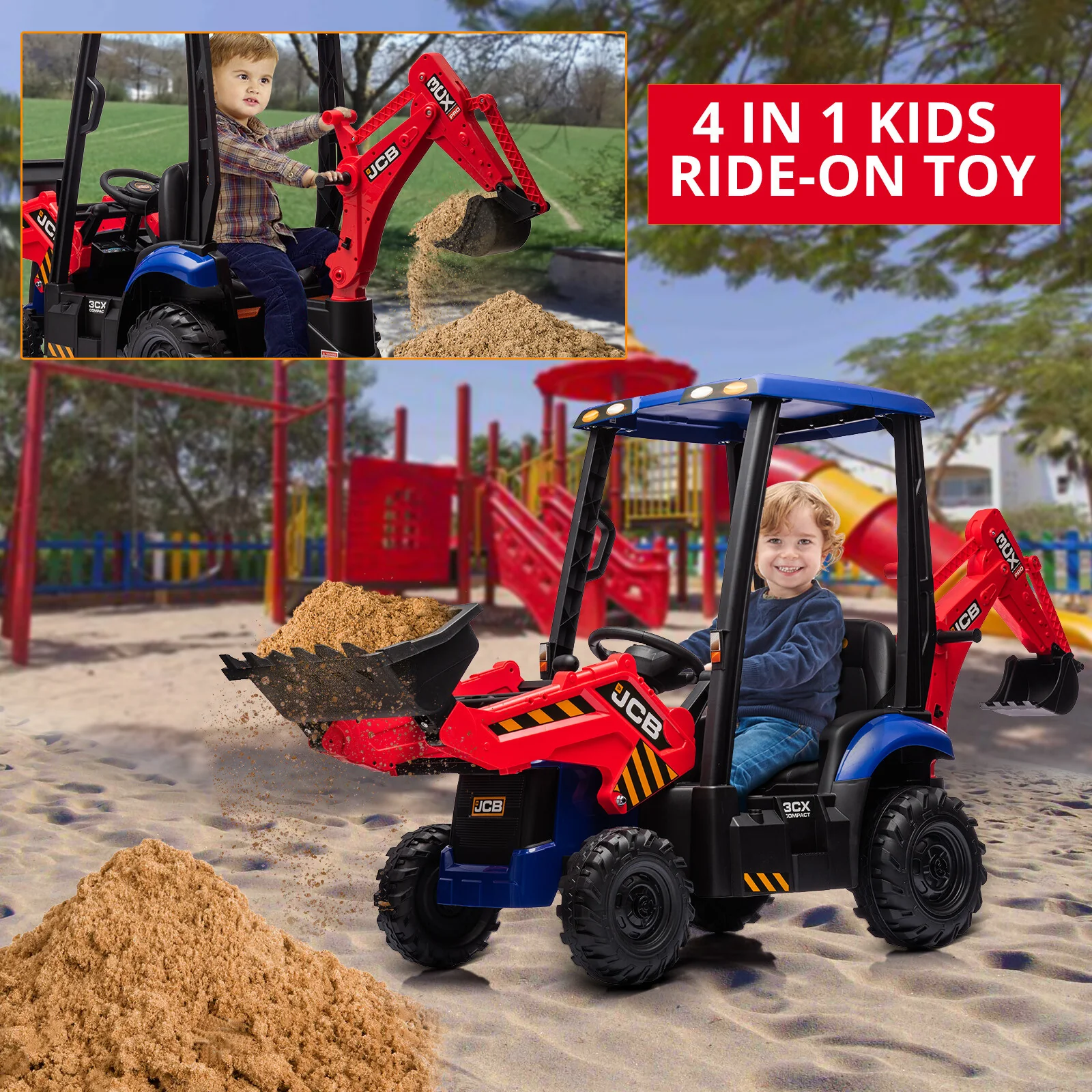 12V Kids Electric Ride-On Excavator with Front Loader and Digger Toy Vehicle - Image 13
