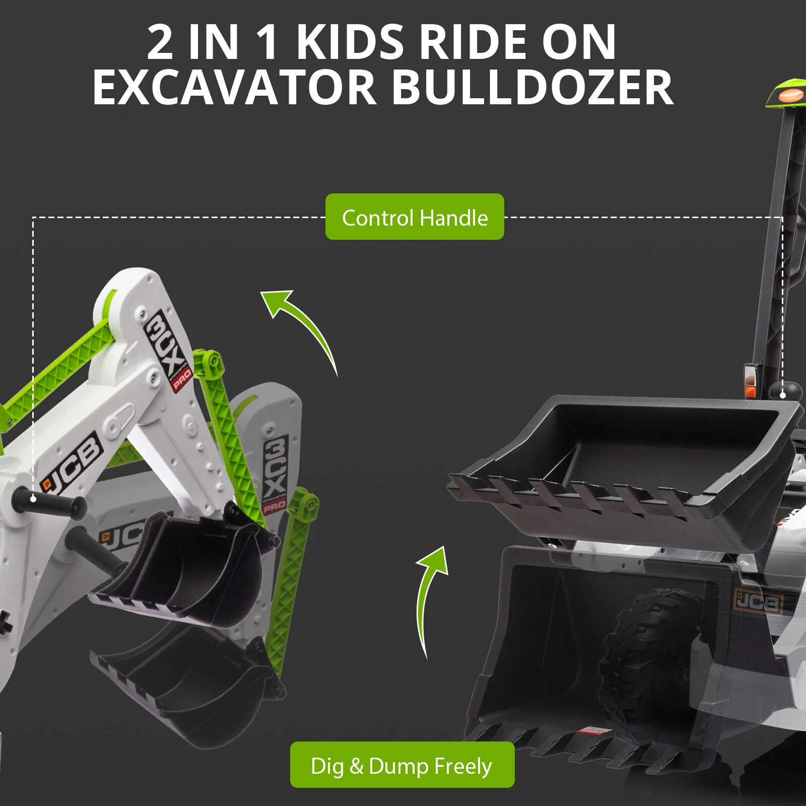 12V Kids Electric Ride-On Excavator with Front Loader and Digger Toy Vehicle - Image 4