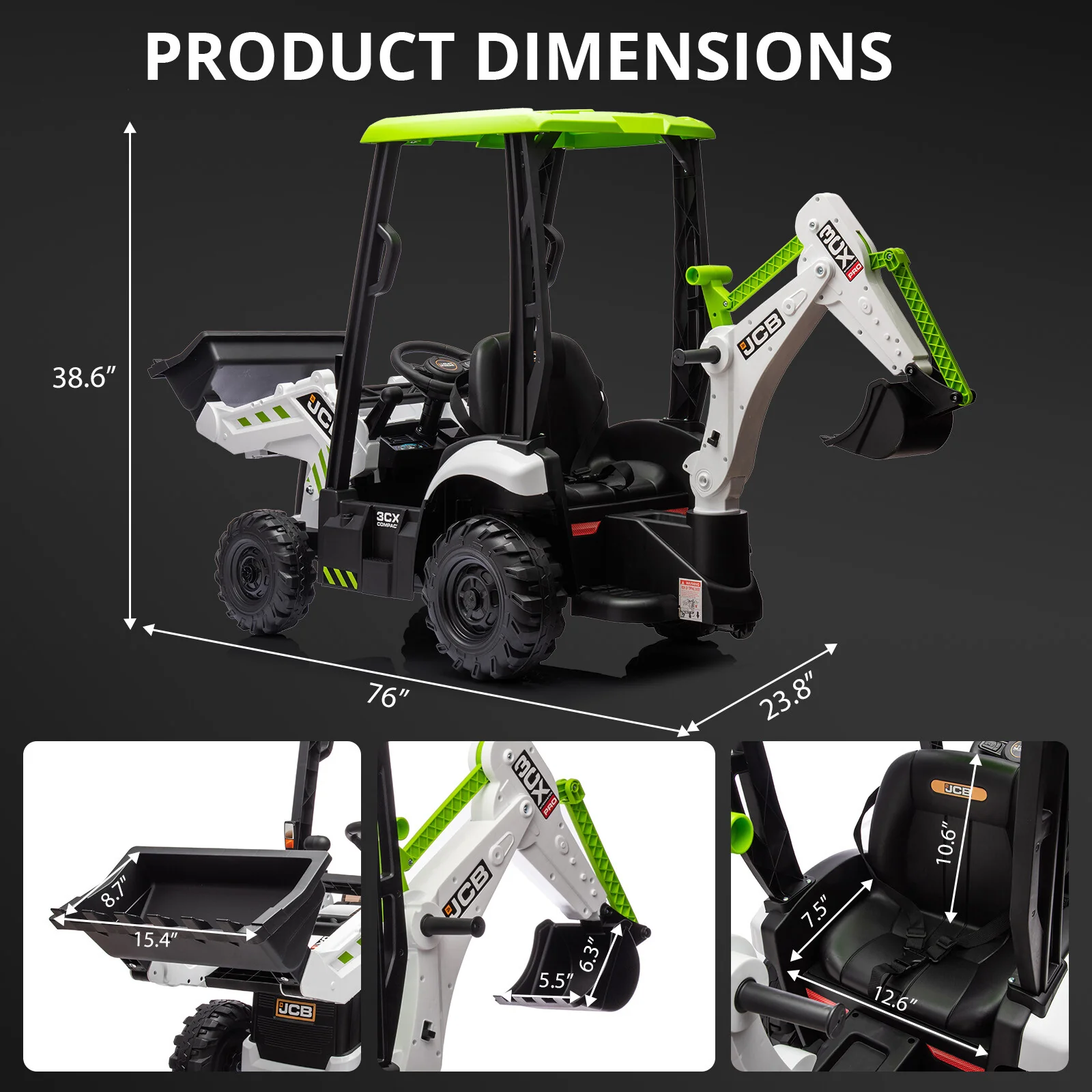 12V Kids Electric Ride-On Excavator with Front Loader and Digger Toy Vehicle - Image 6