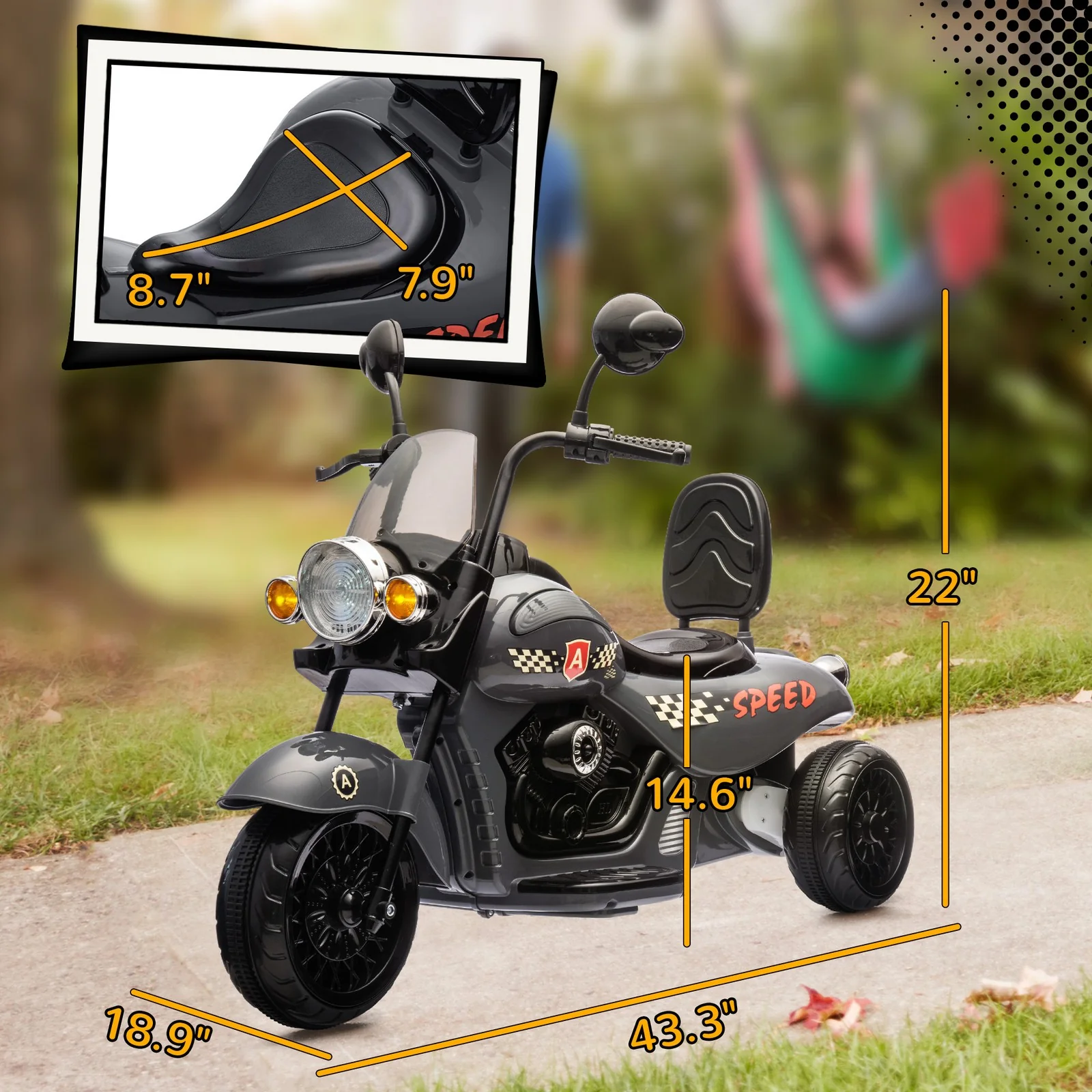 6V 3-Wheel Electric Kids Motorcycle with Headlights and Music Gray - Image 3