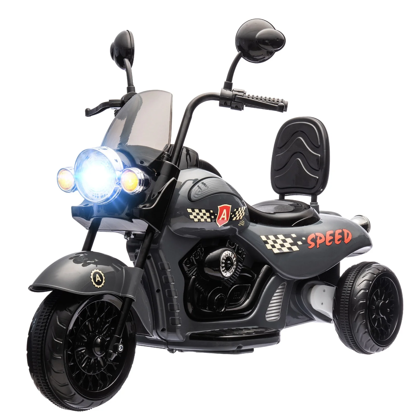 6V 3-Wheel Electric Kids Motorcycle with Headlights and Music Gray - Image 4
