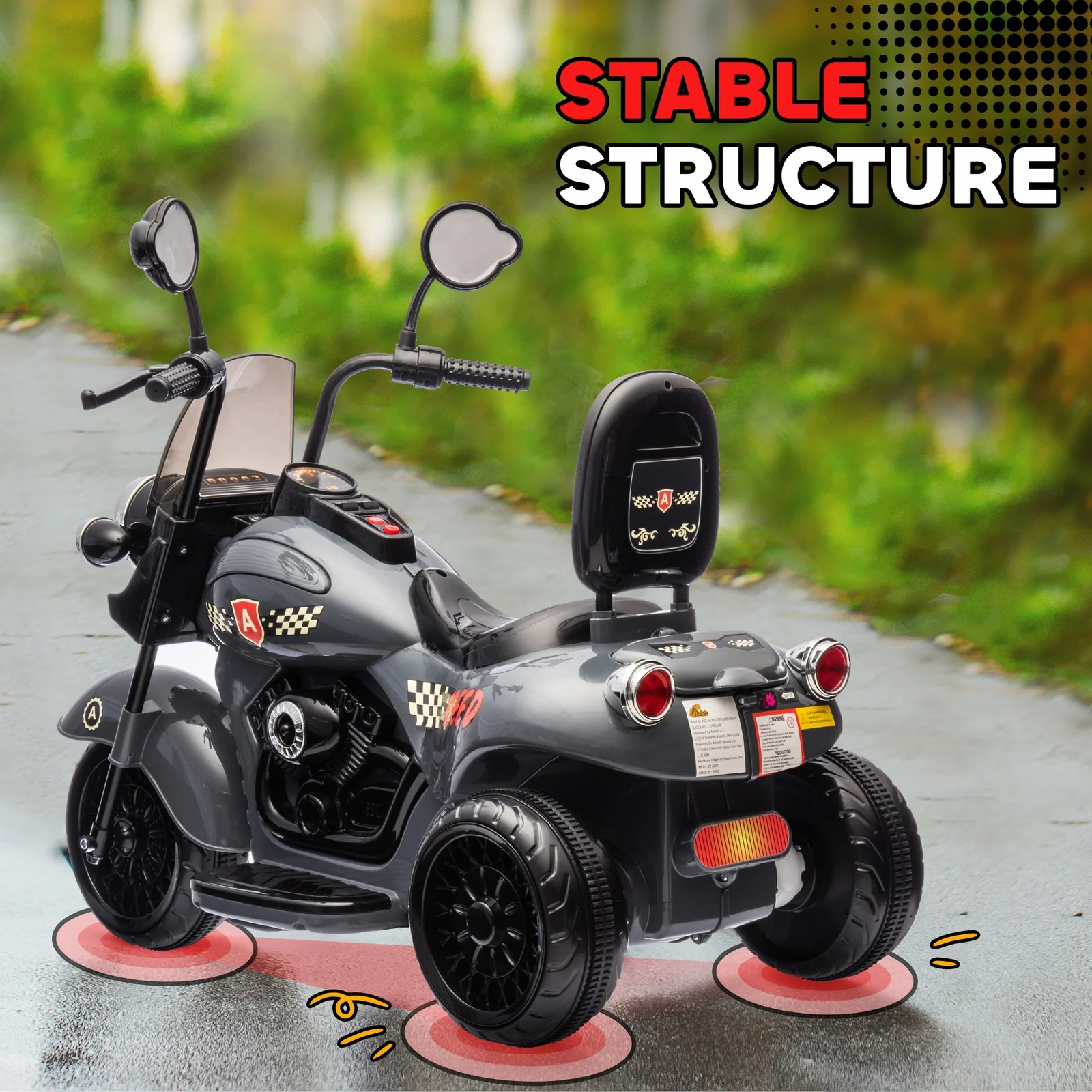 6V 3-Wheel Electric Kids Motorcycle with Headlights and Music Gray - Image 5
