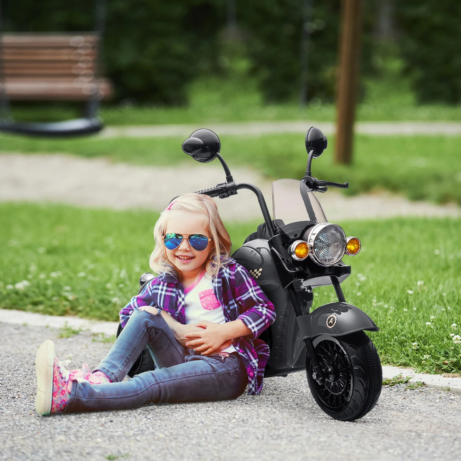 6V 3-Wheel Electric Kids Motorcycle with Headlights and Music Gray - Image 9