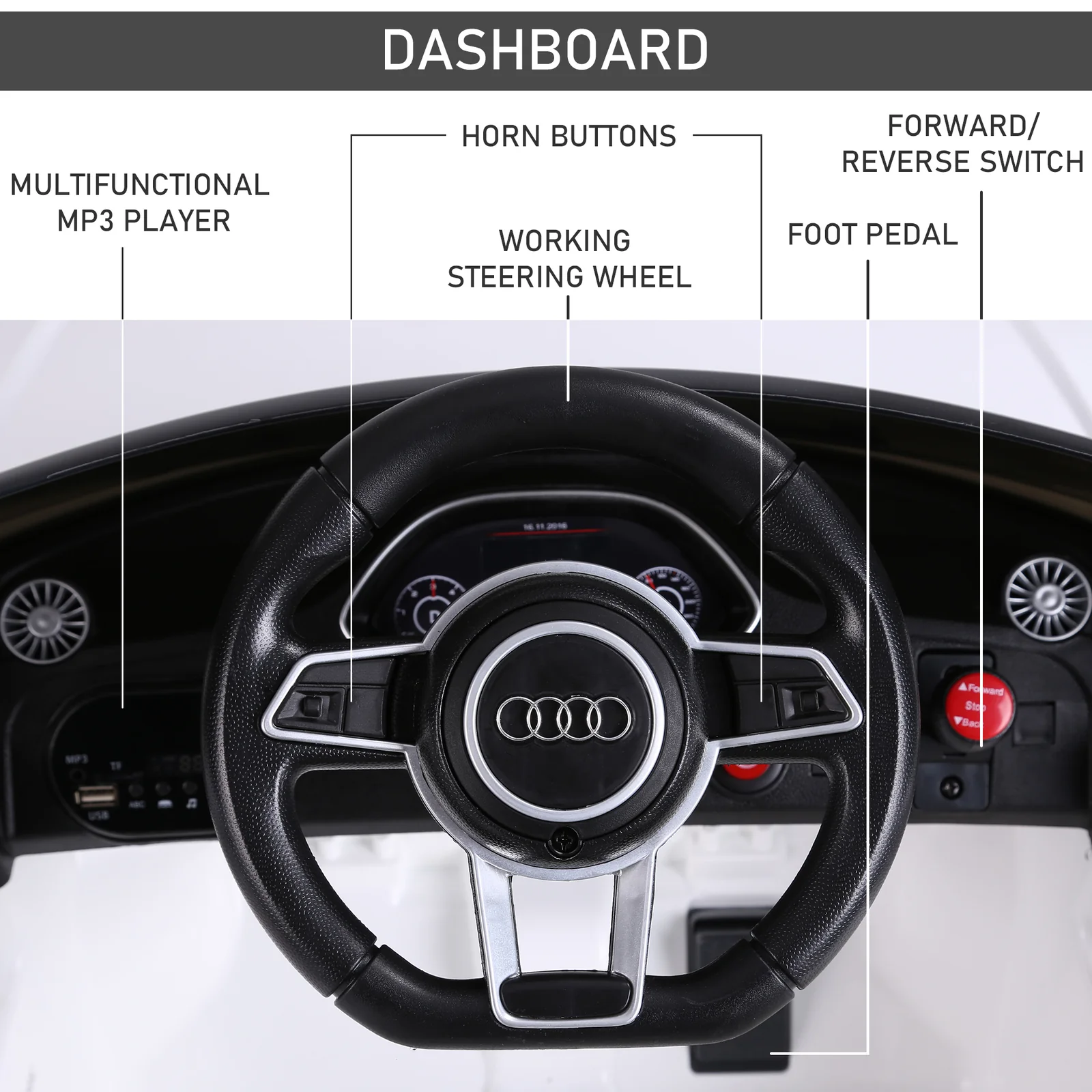 6V Licensed Audi Kids Ride-On Car Toy with Remote Control and Adjustable Speed - Image 7