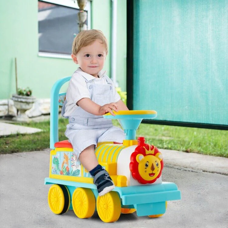 6V Blue Electric Kids Ride On Train with Track and 6 Wheels - Image 2