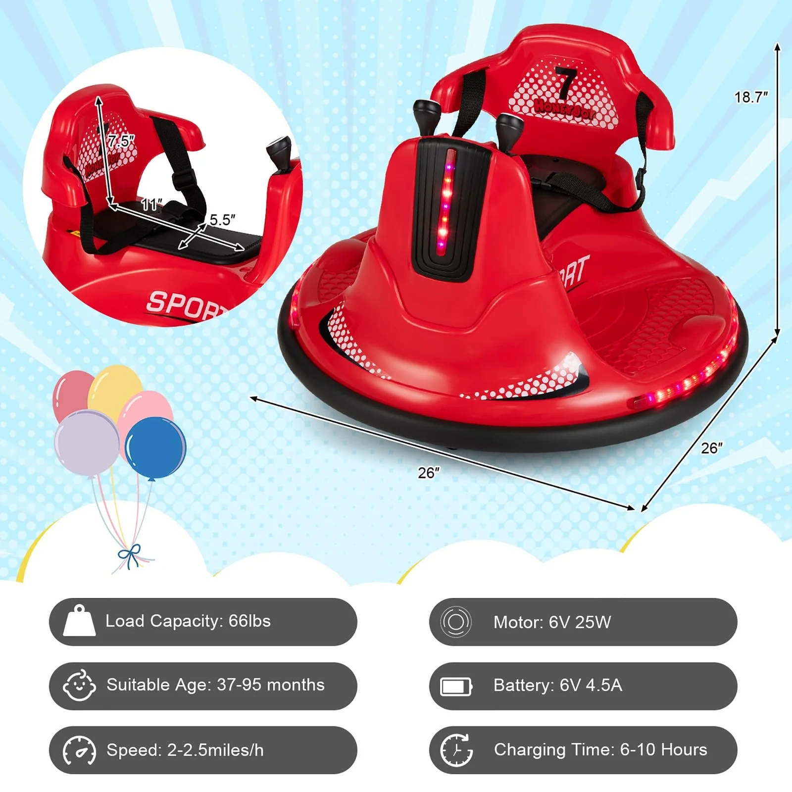 6V Electric Ride-On Bumper Car for Kids and Toddlers with 360 Degree Spin - Image 5