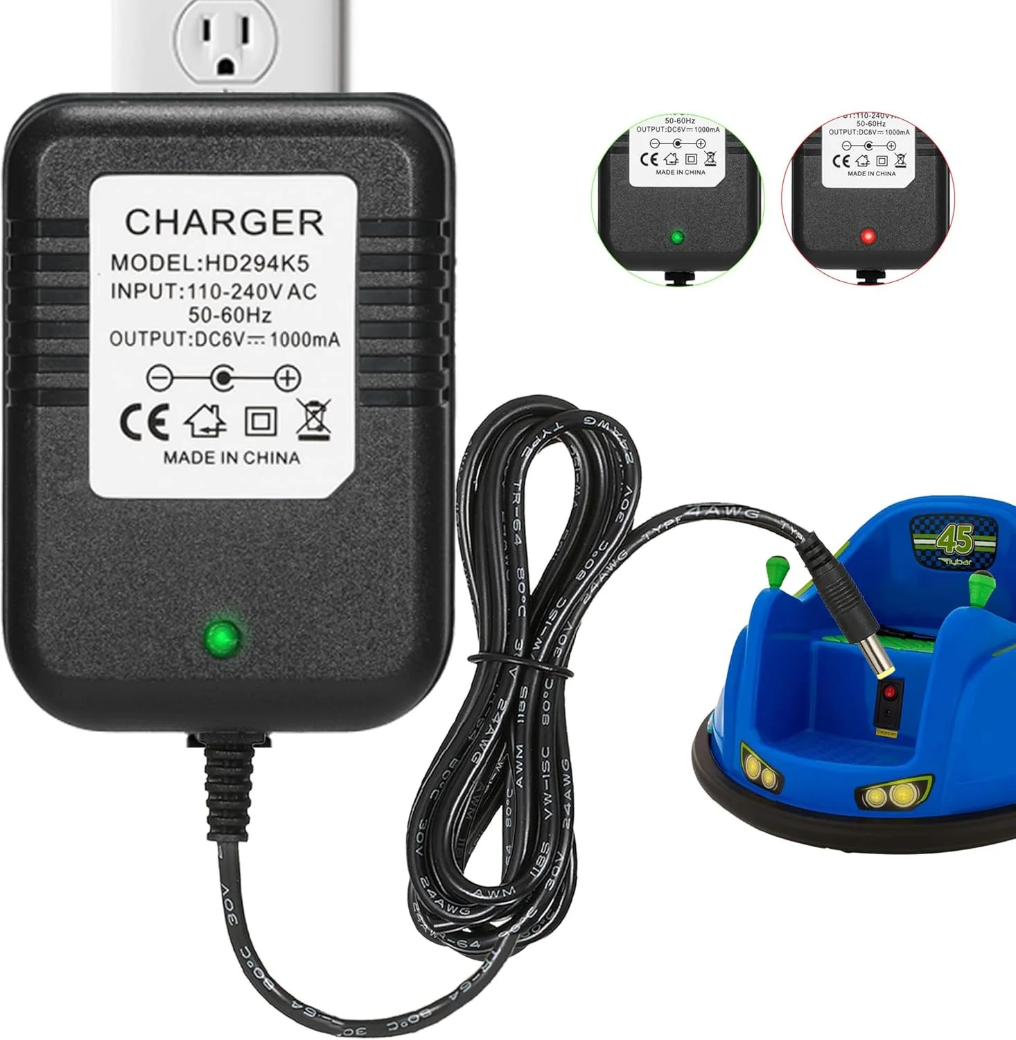 6V Charger Adapter with Indicator for Kidzone Flybar Bumper Ride-On Toy Car - Image 10