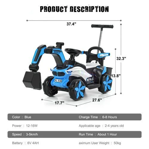 6v Electric Excavator Toy Car with Bluetooth and Rear Reserve Box for Kids - Image 22