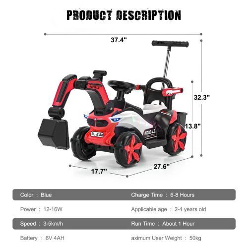 6v Electric Excavator Toy Car with Bluetooth and Rear Reserve Box for Kids - Image 5