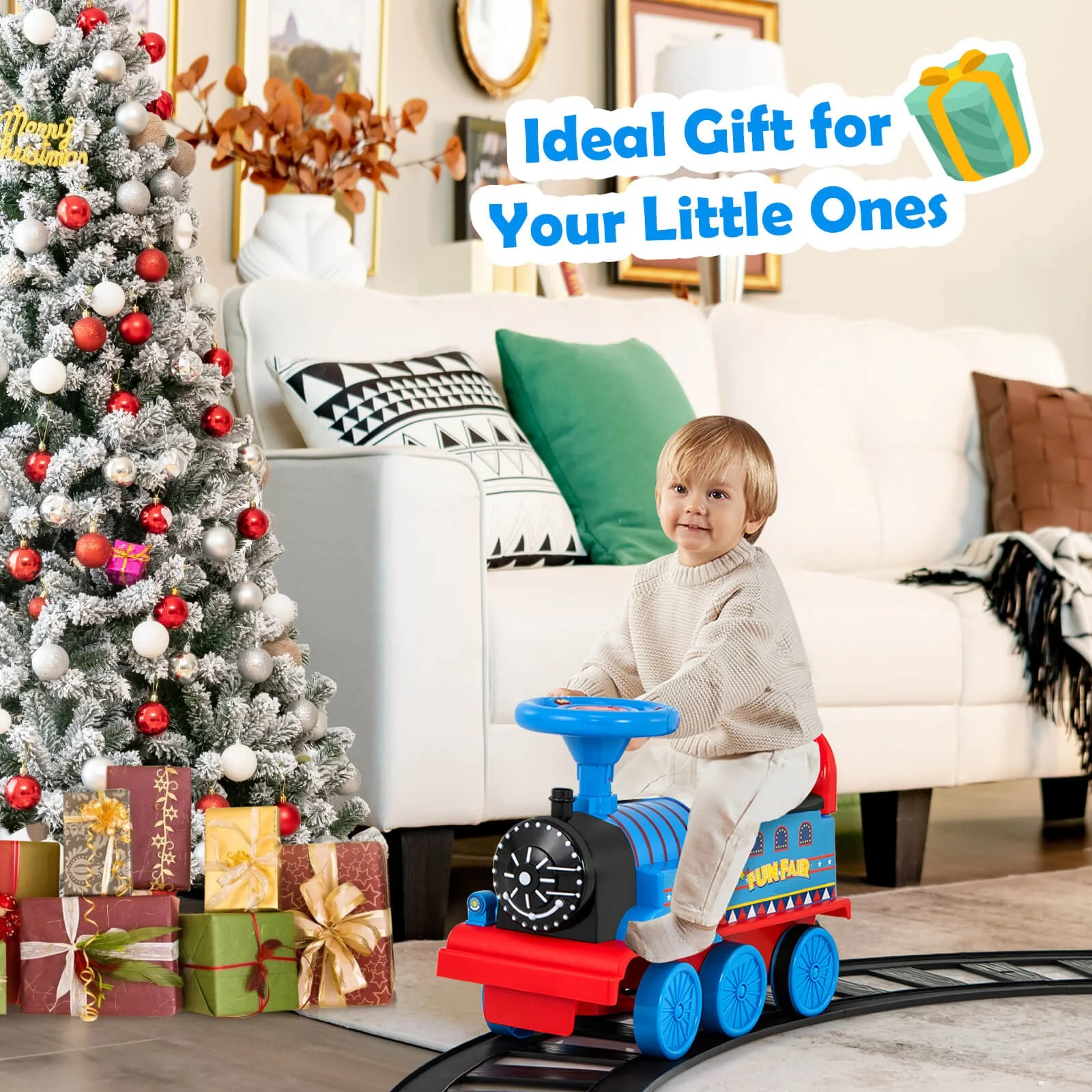 6V Motorized Kids Ride-On Train Toy with Track and 6 Wheels Navy - Image 4