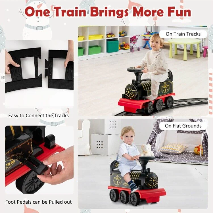 6V Electric Kids Ride On Train with Track & 6 Wheels - Black - Image 9